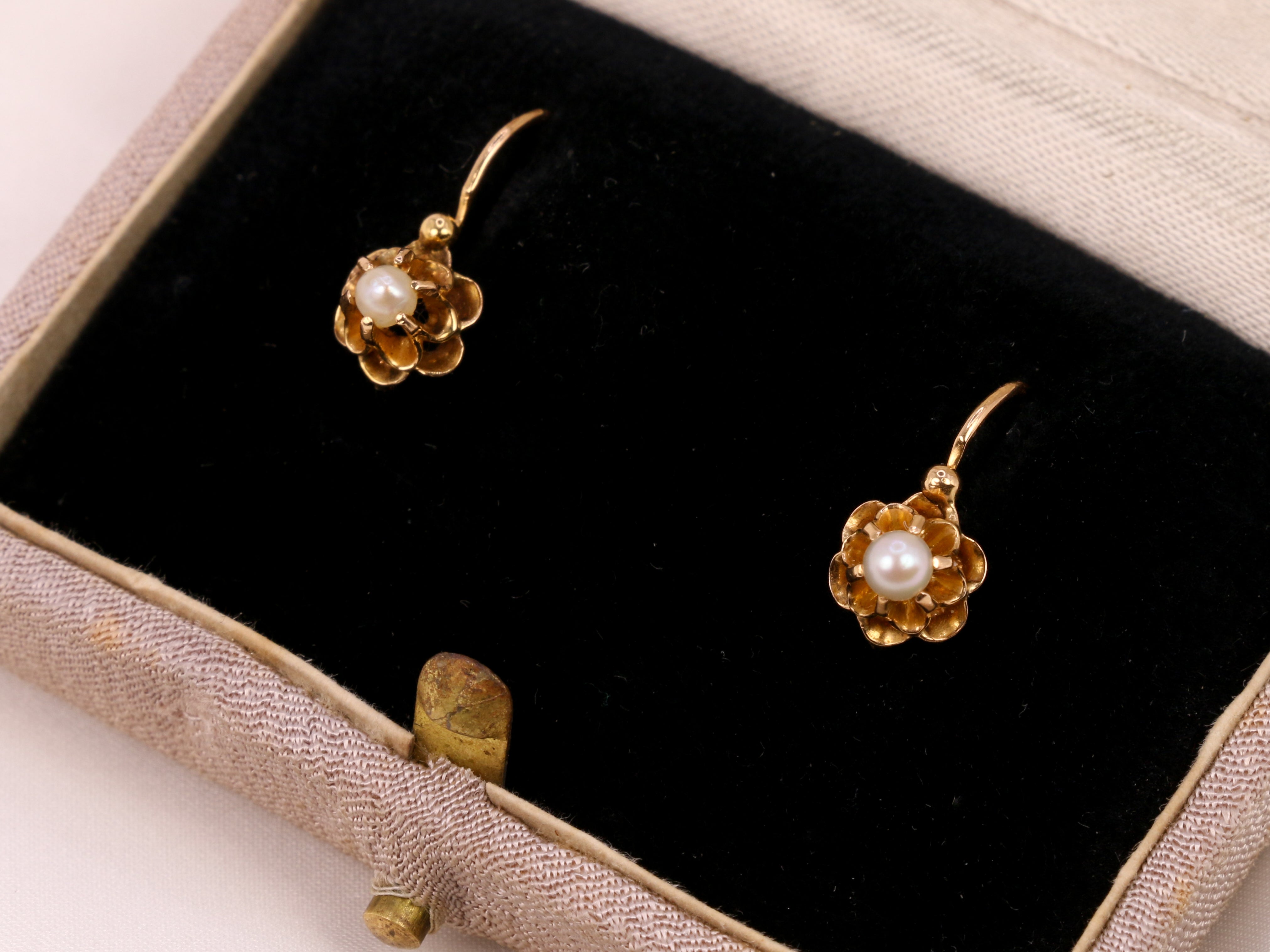 Antique Napoleon III earrings, gold sleepers and fine pearls