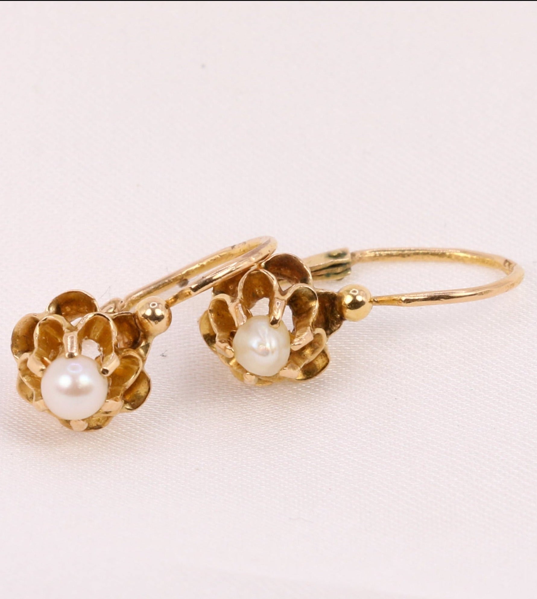 Antique Napoleon III earrings, gold sleepers and fine pearls