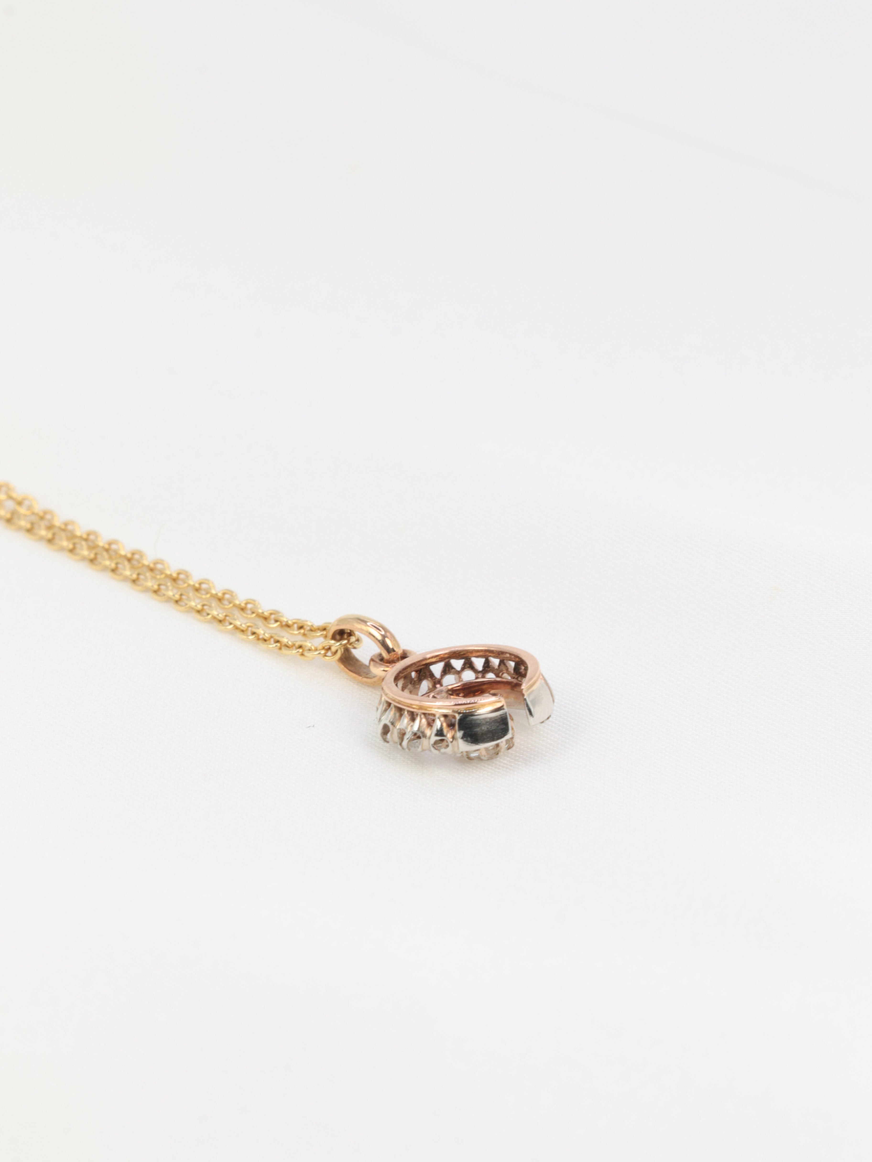 Pendentif ancien lune en or, argent et diamants - Fin du XIXème siècle