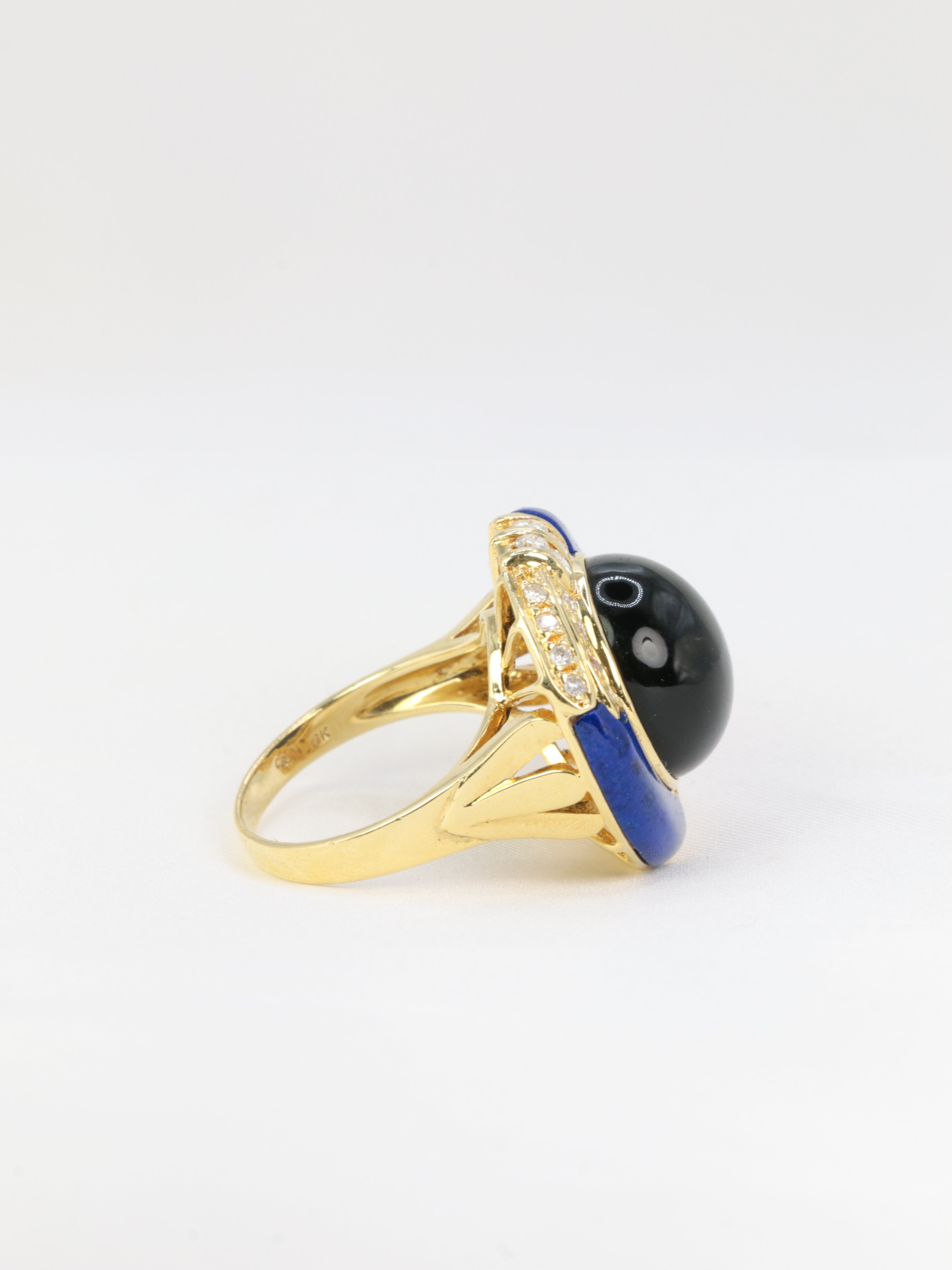 Bague vintage en or, onyx, lapis-lazuli et diamants