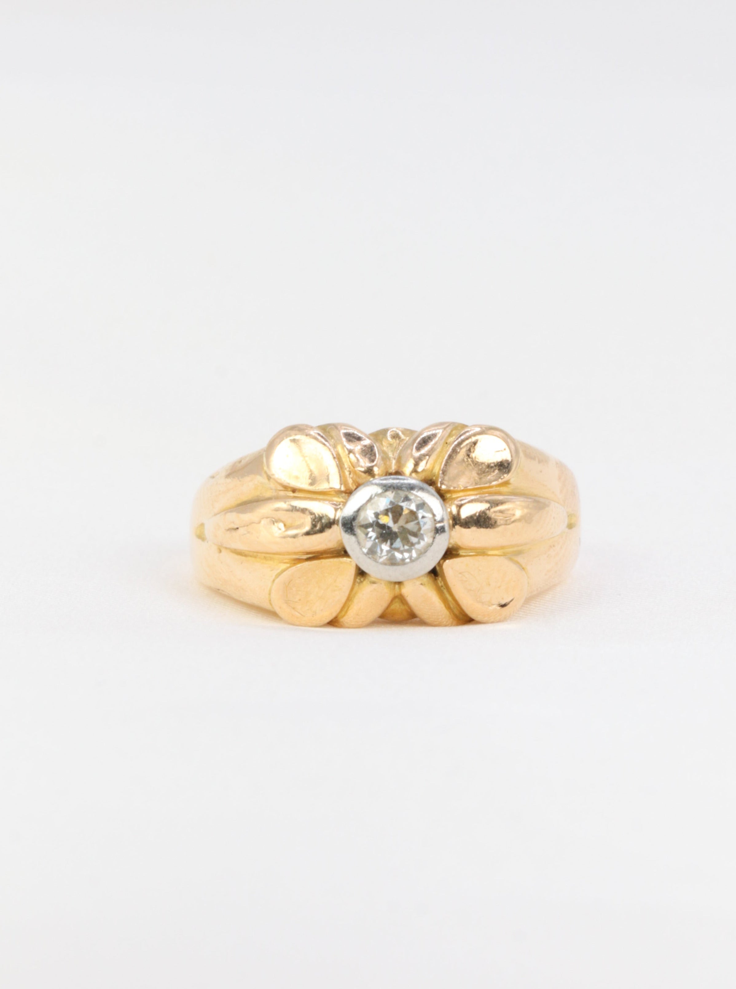 Bague fleur vintage en or et diamant taille ancienne