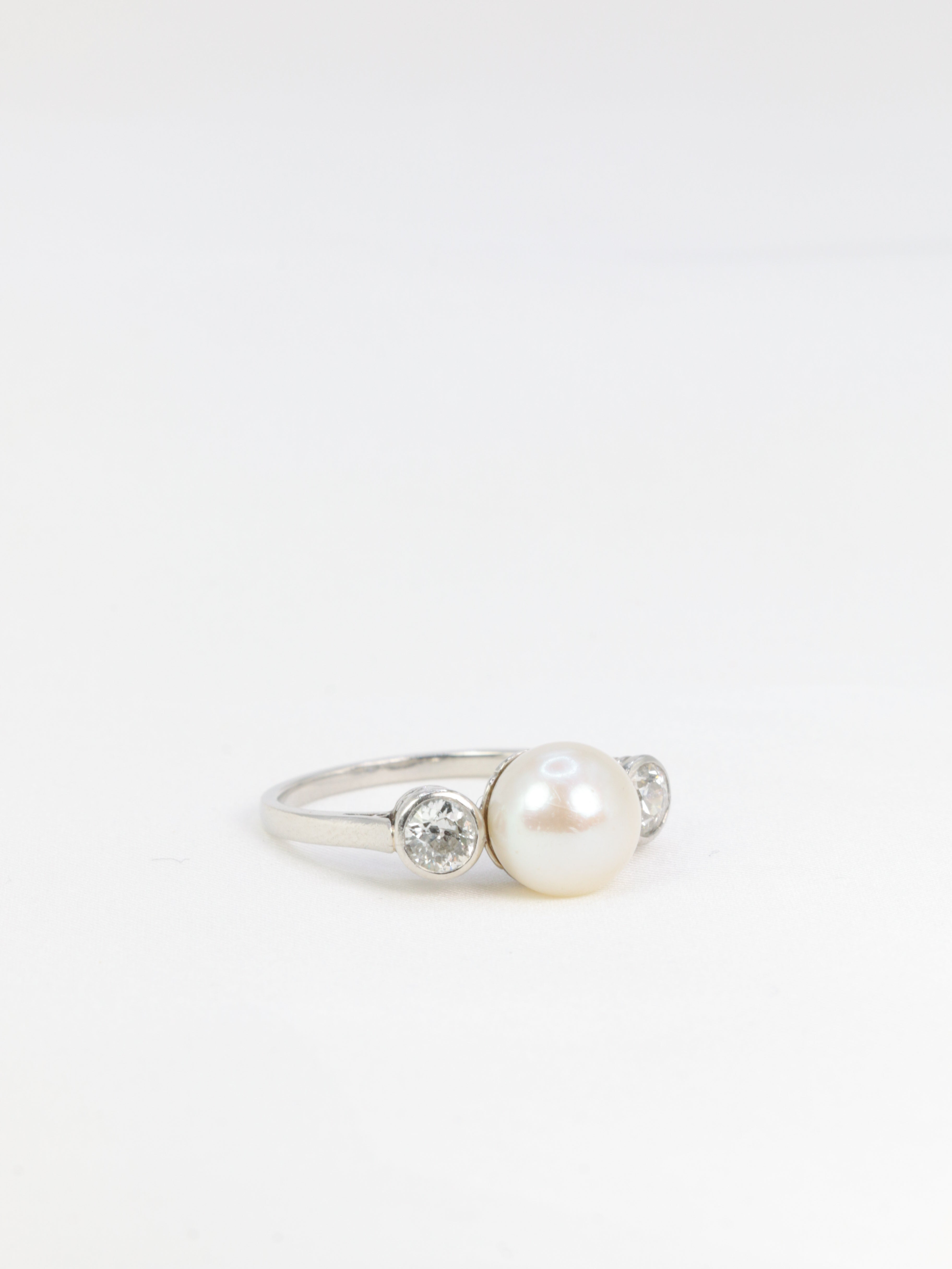Platinum, Pearl and Diamond Trilogy Ring - Old Ring