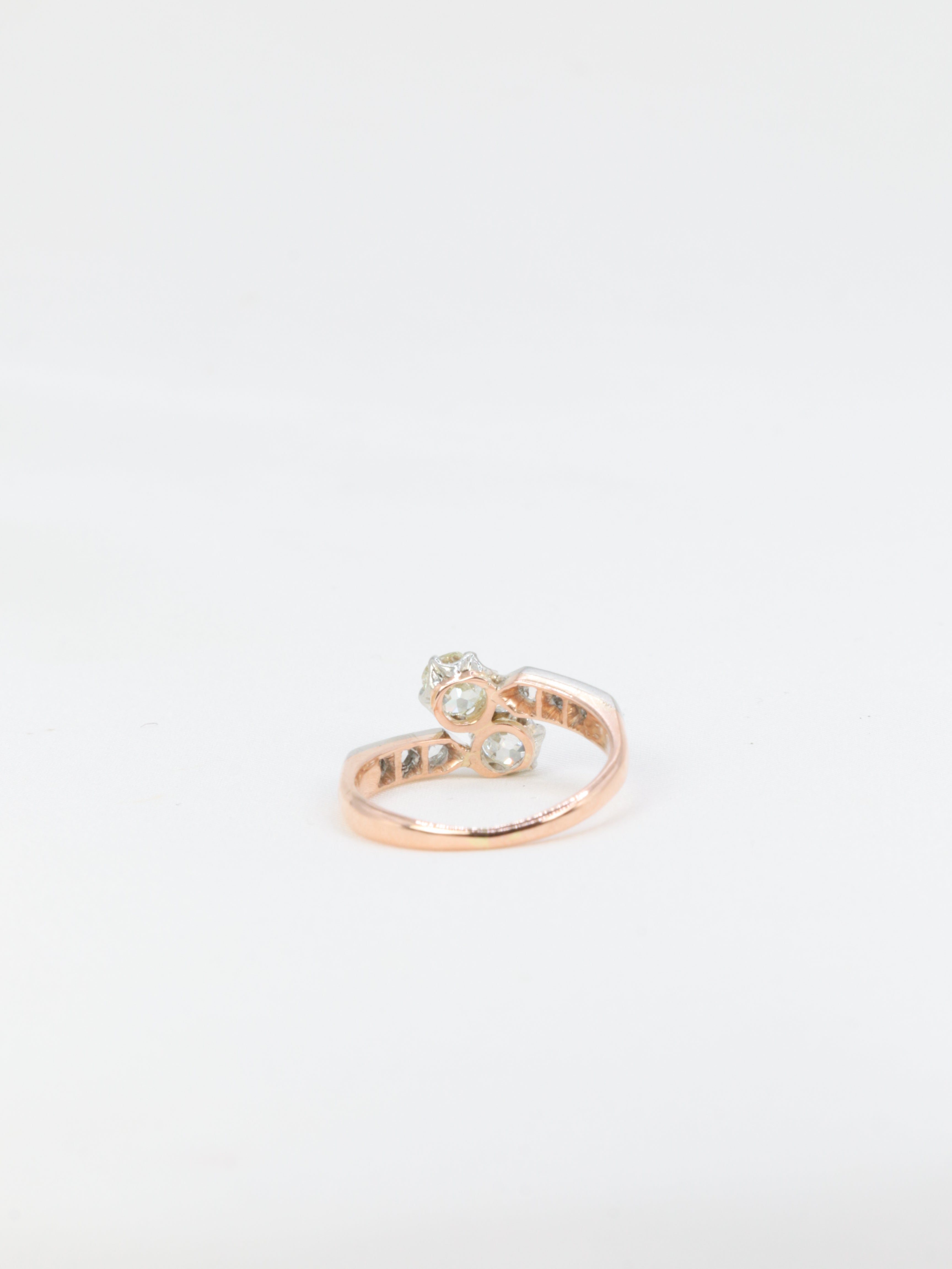 Bague Toi et Moi vintage en or et diamants taille ancienne