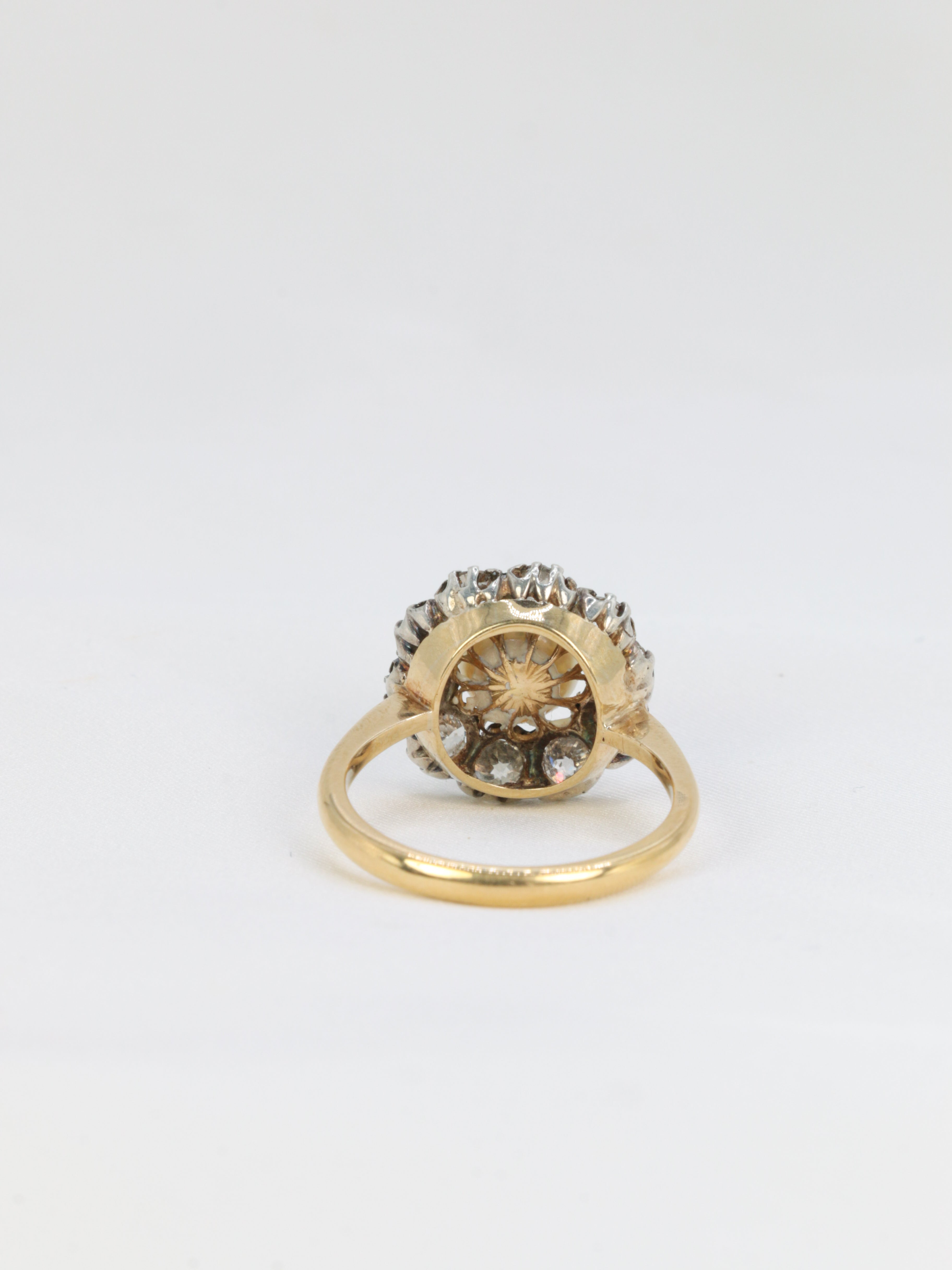 Bague marguerite or jaune argent diamants perle fine