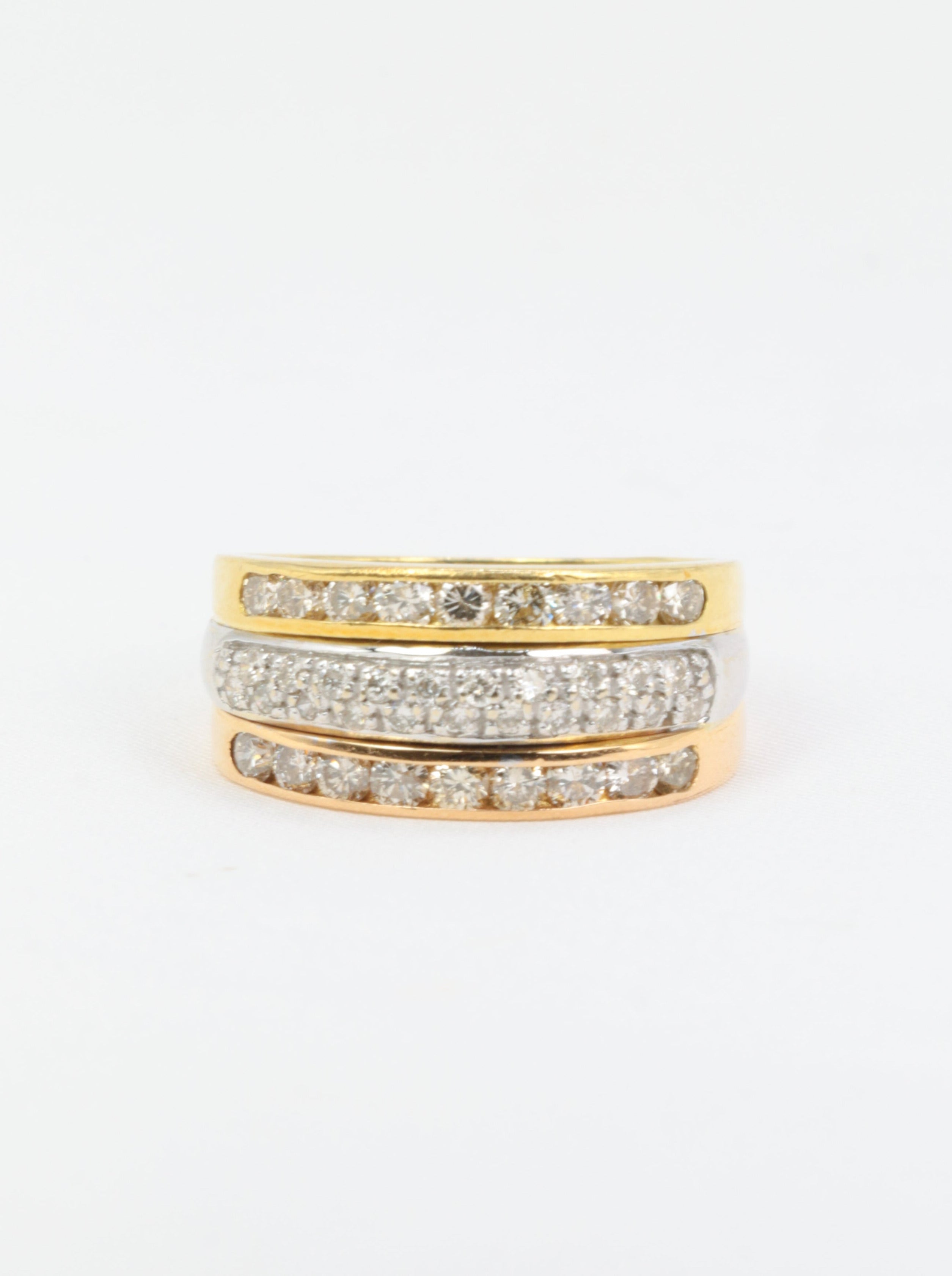 Vintage three gold and diamond ring