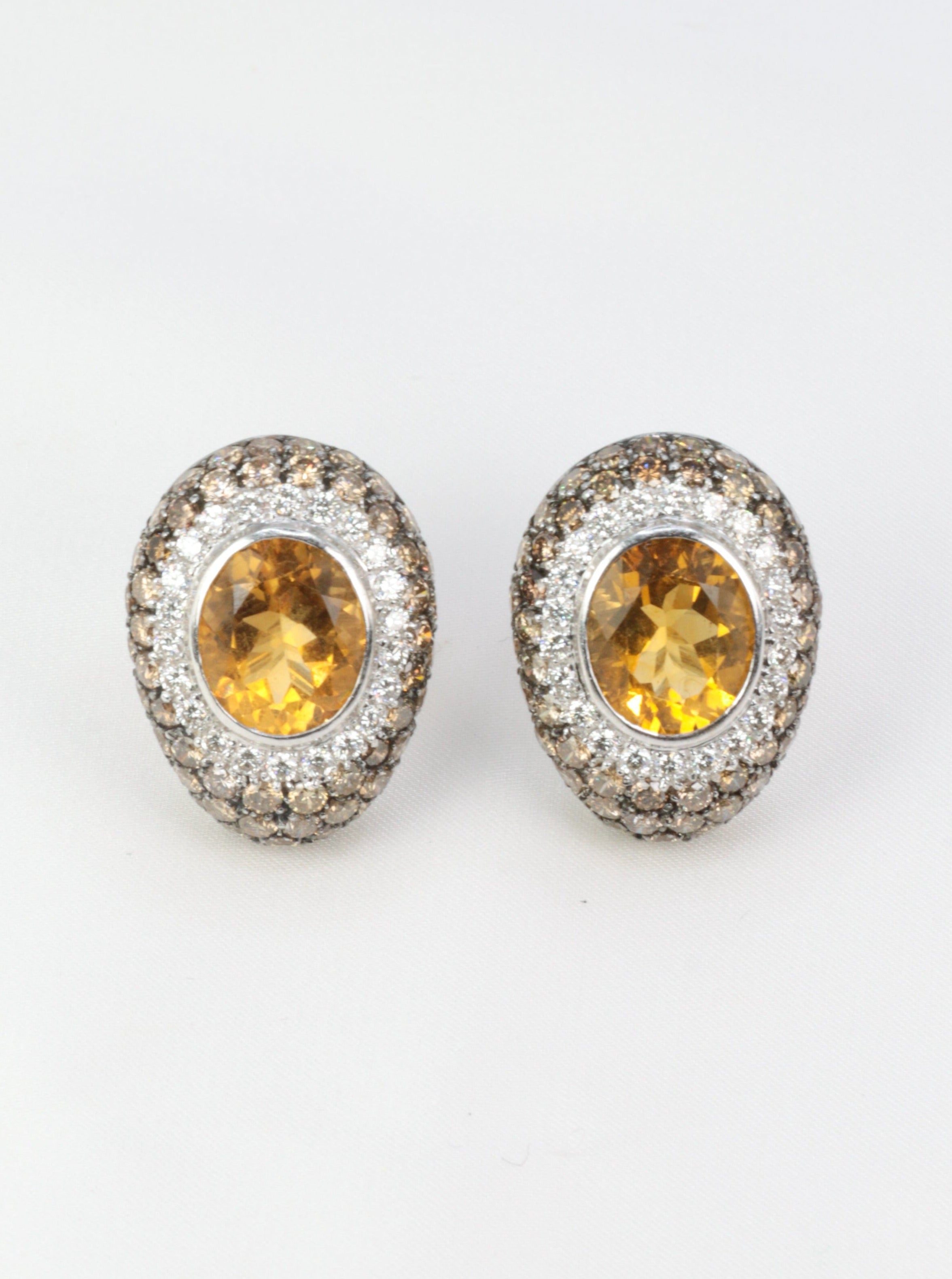 Clips d’oreilles vintage en or, citrines, diamants blancs et champagne
