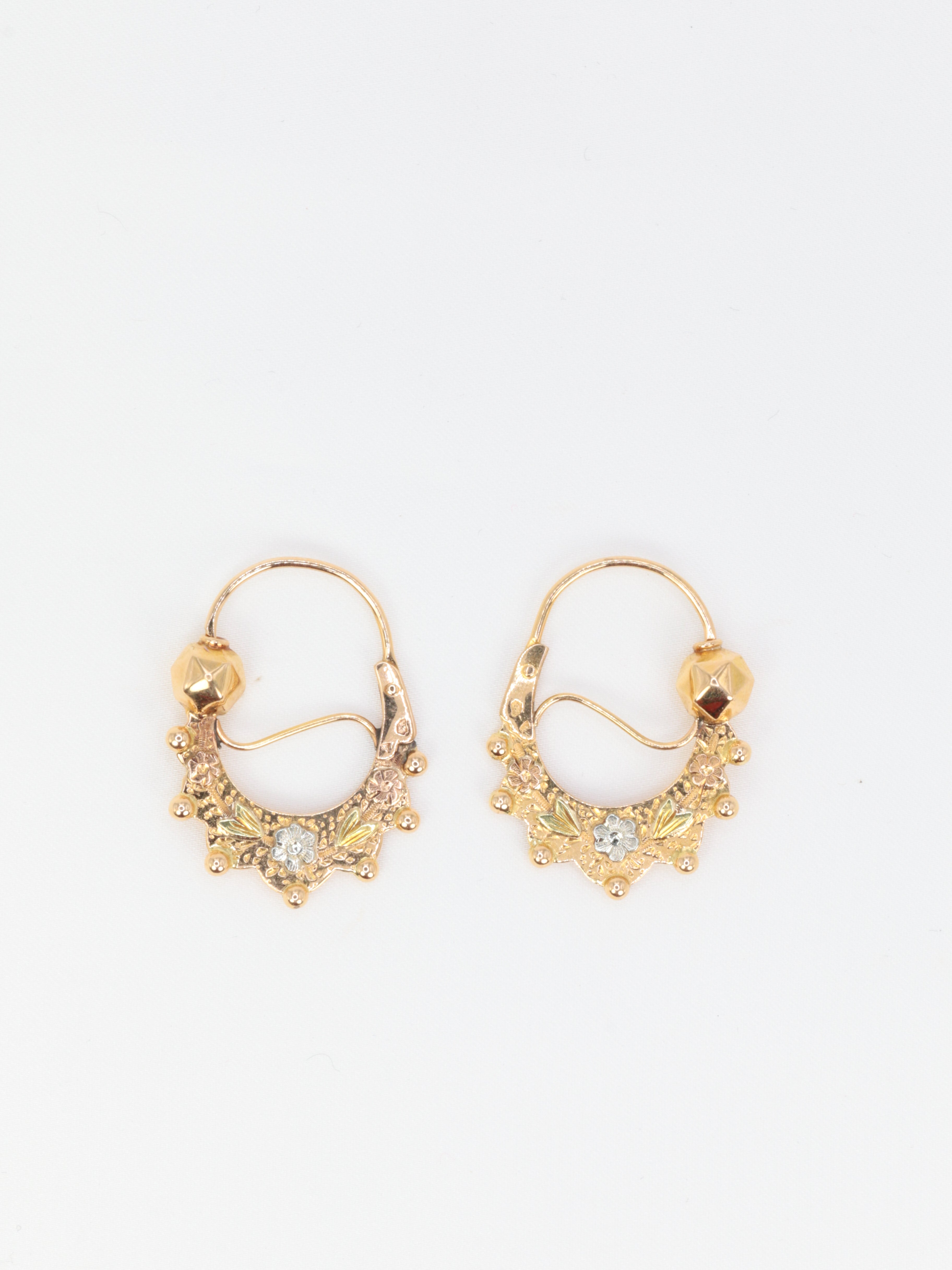 Paire de créoles savoyardes anciennes ou Tarines en or jaune