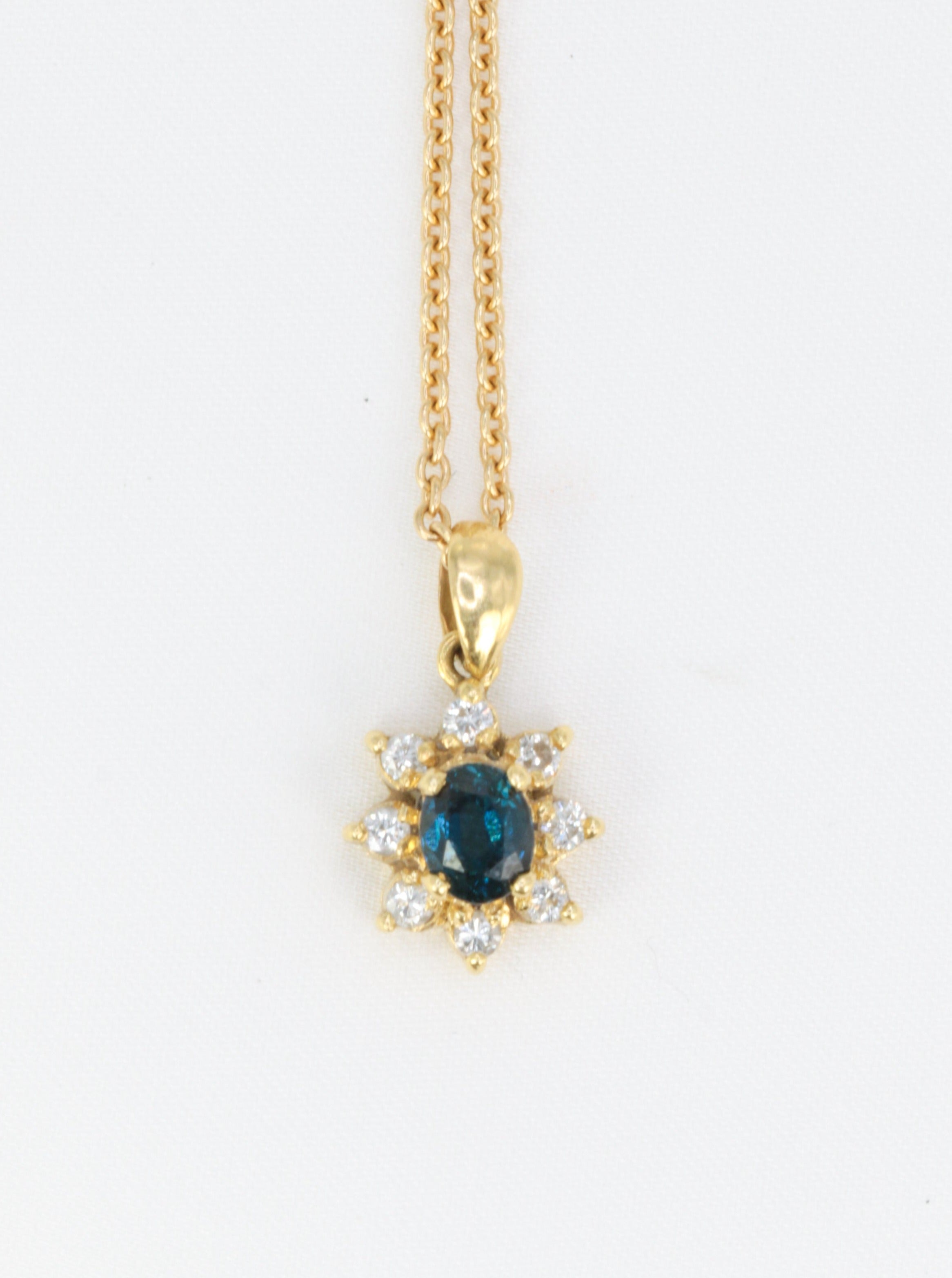 Pendentif vintage marguerite en or, saphir et diamants