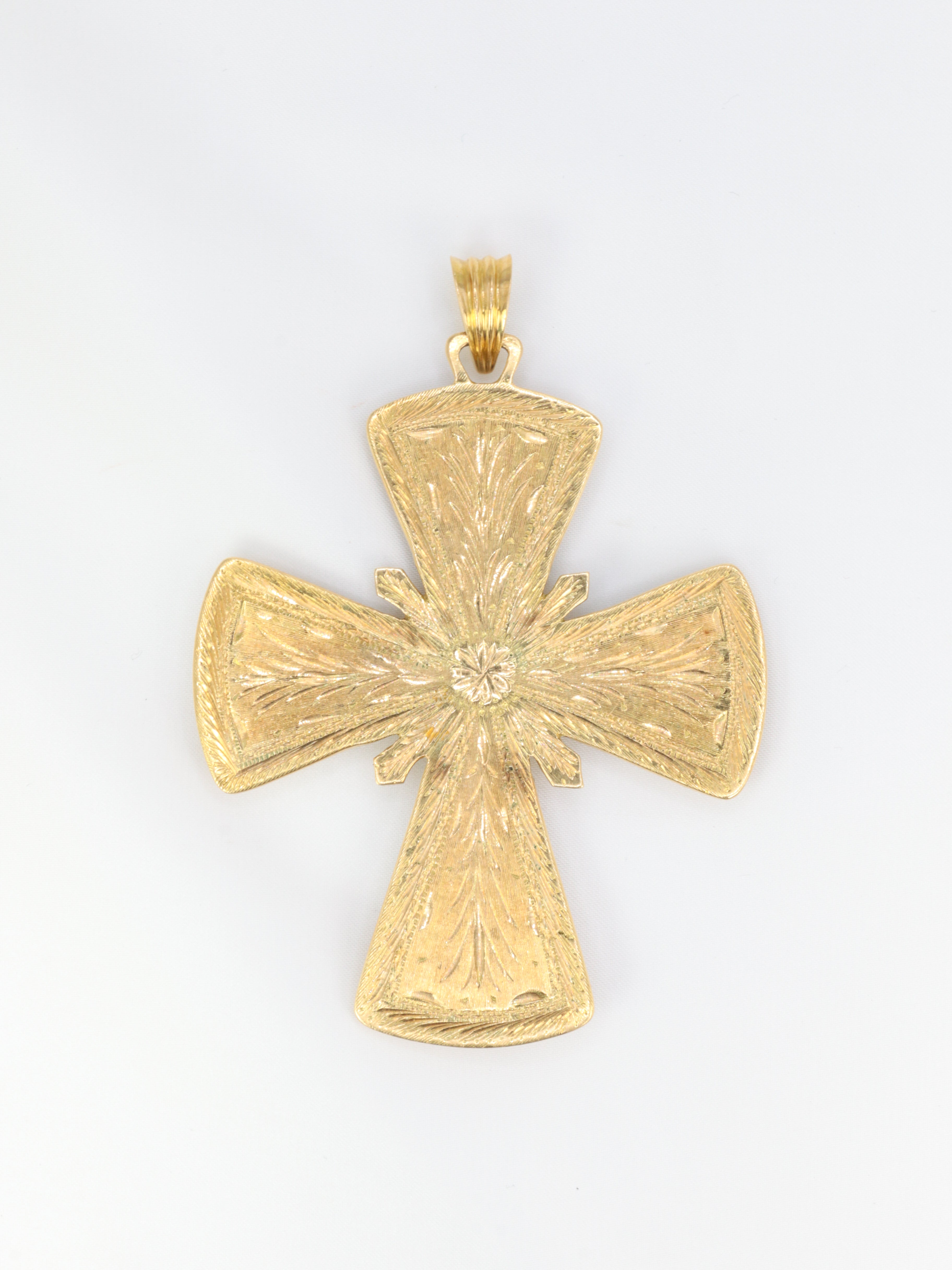 Pendentif croix pectorale or jaune émail cabochons de saphirs