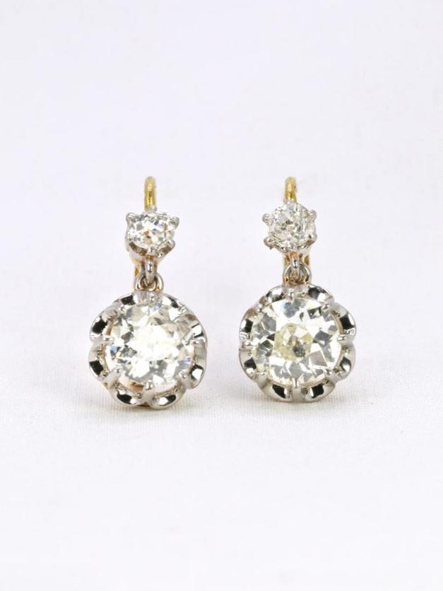 Boucles d'oreilles dormeuses anciennes or diamants taille ancienne