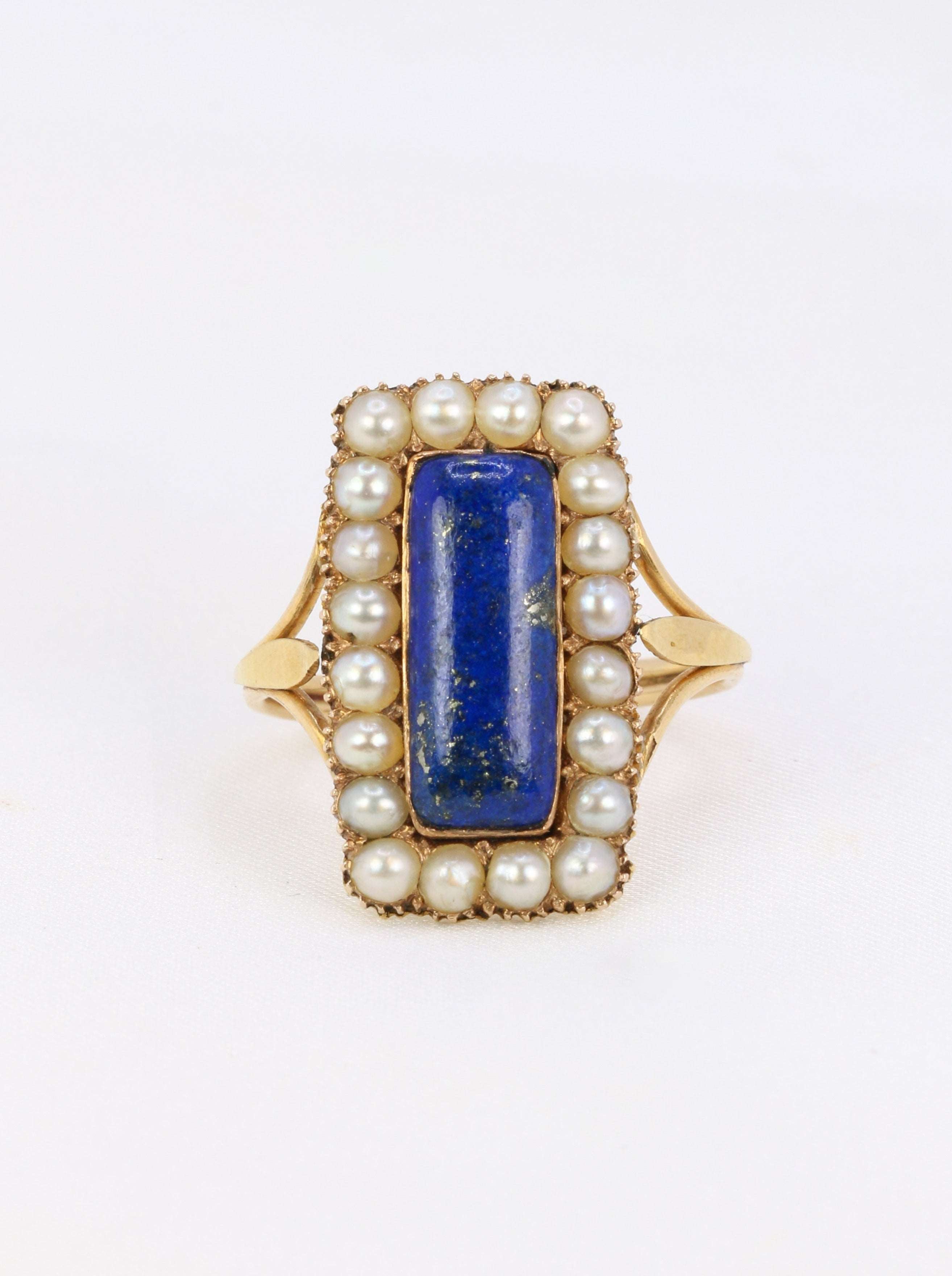 Bague ancienne or lapis-lazuli perles fines