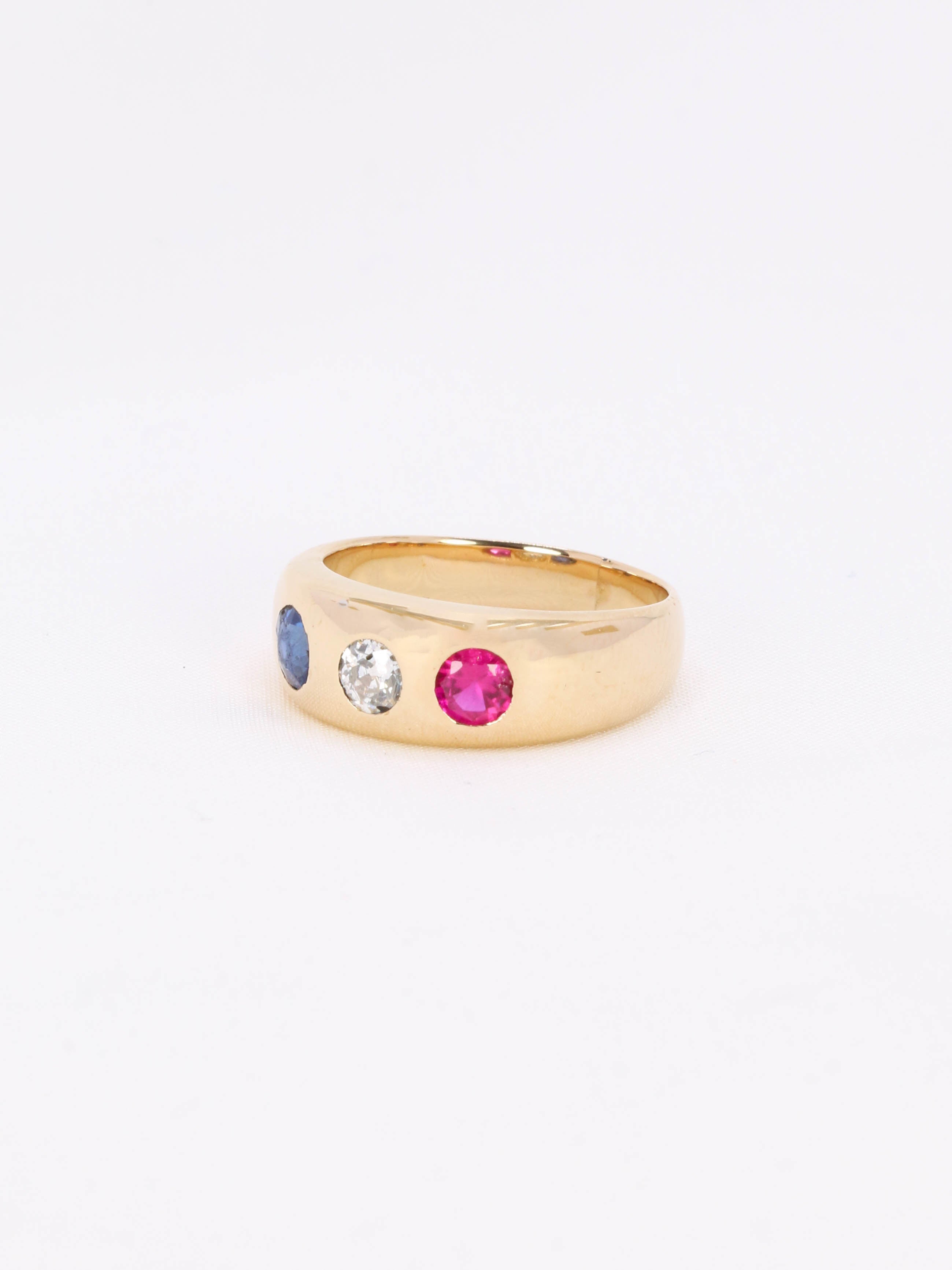 Bague jonc vintage or diamant saphir rubis