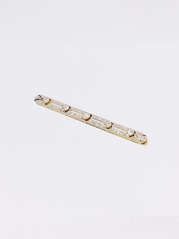 Broche barrette Belle Epoque or diamants Old European Cut