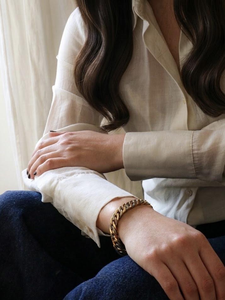 HERMES Bracelet vintage gourmette or jaune or blanc