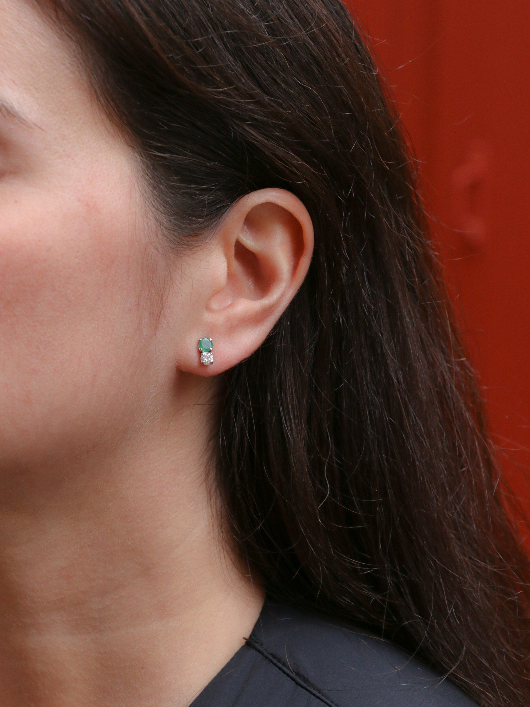 Pair of vintage earrings in white gold, diamonds and emeralds