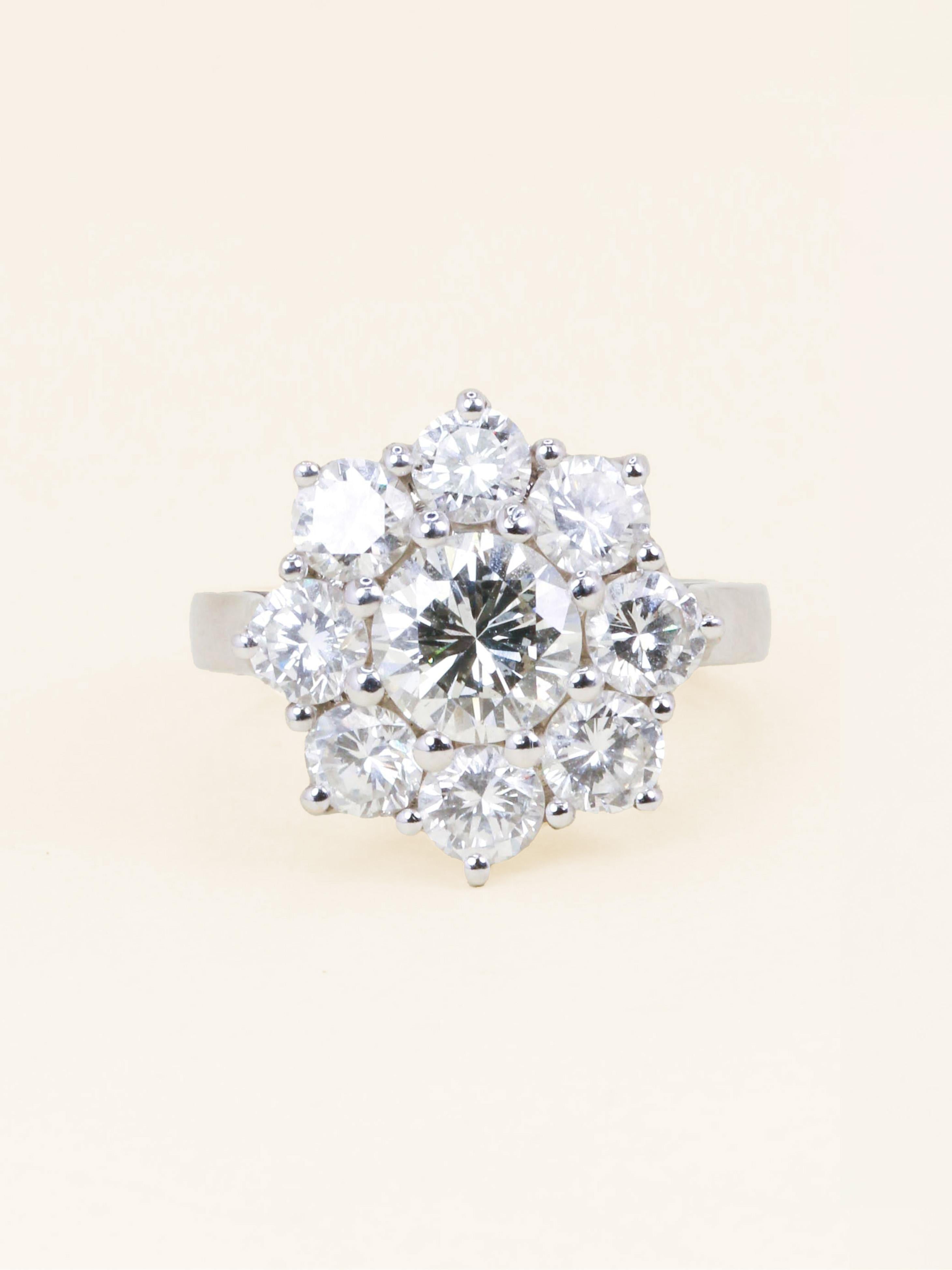Bague marguerite or blanc diamants 3,90 carats