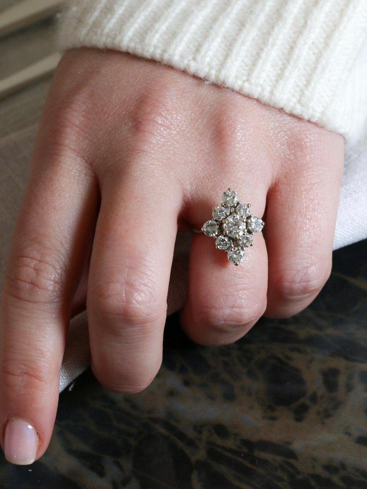 Bague marquise or blanc diamants 2,3 ct