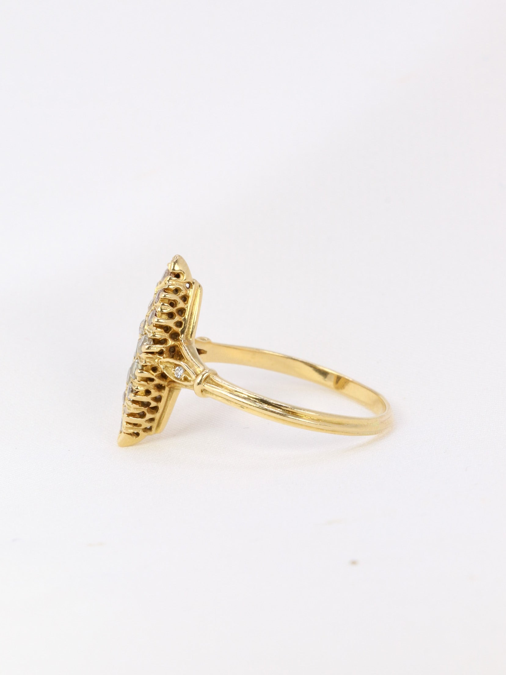 Vintage gold marquise ring paved with diamonds