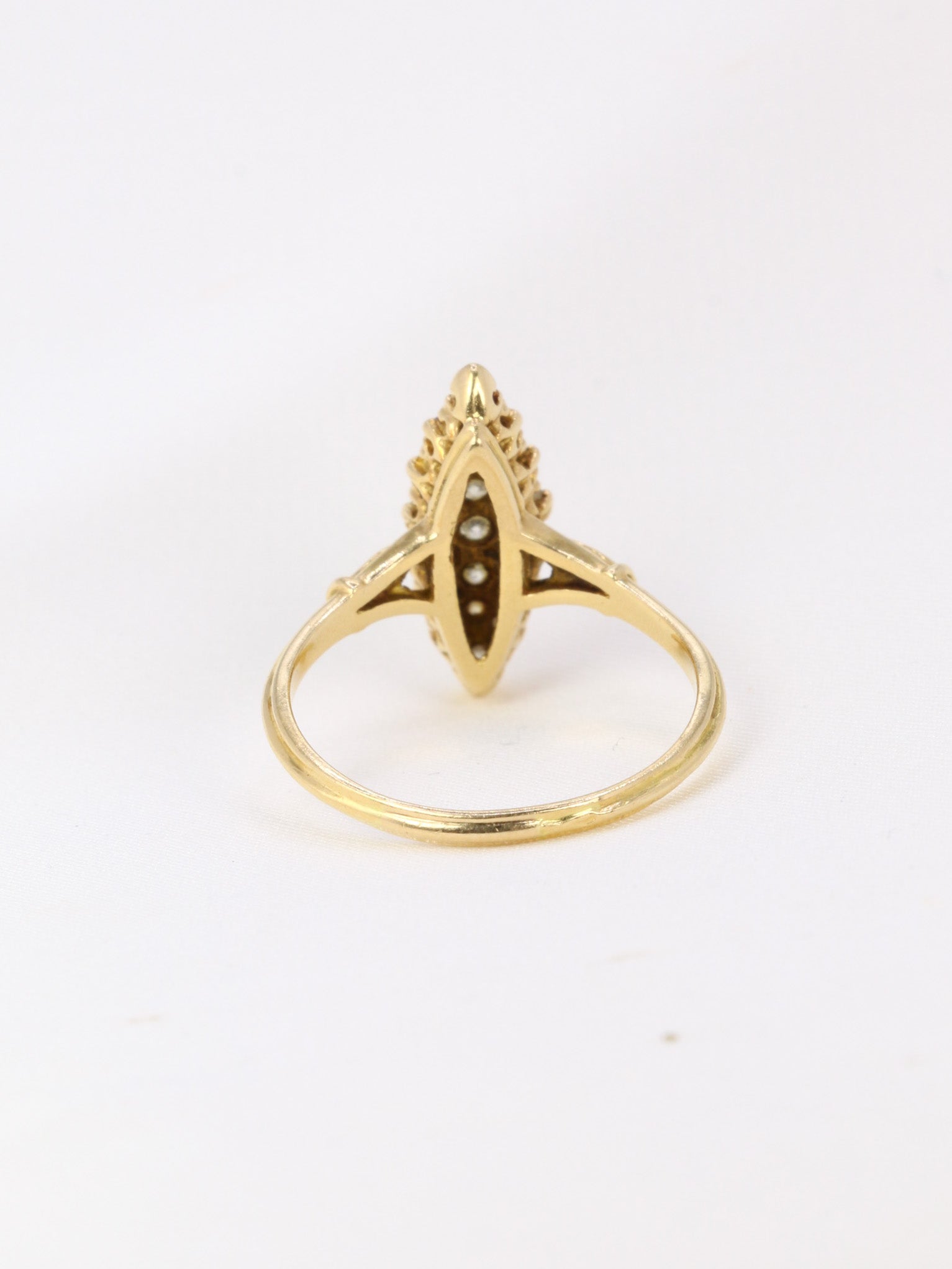 Vintage gold marquise ring paved with diamonds