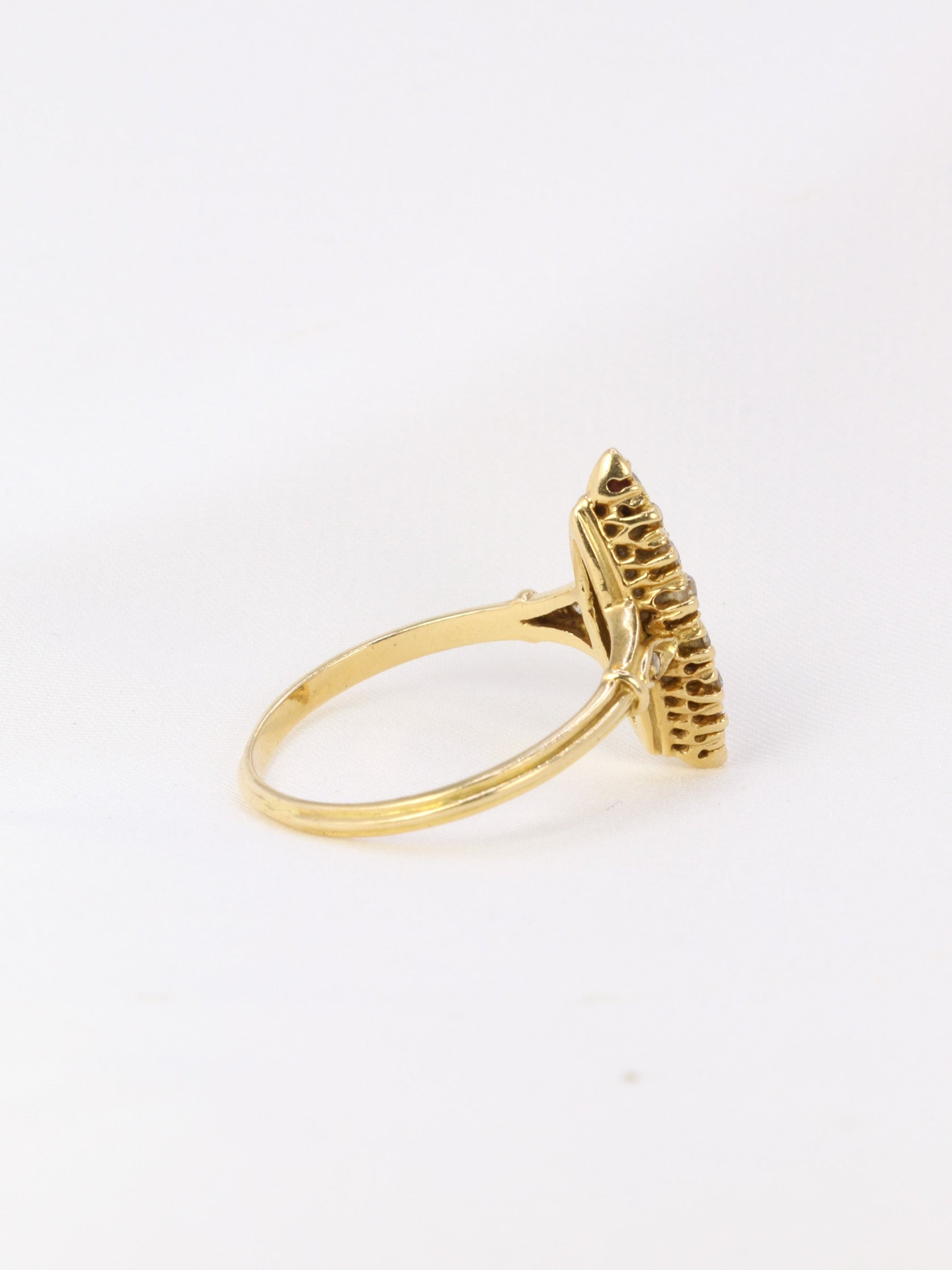 Vintage gold marquise ring paved with diamonds