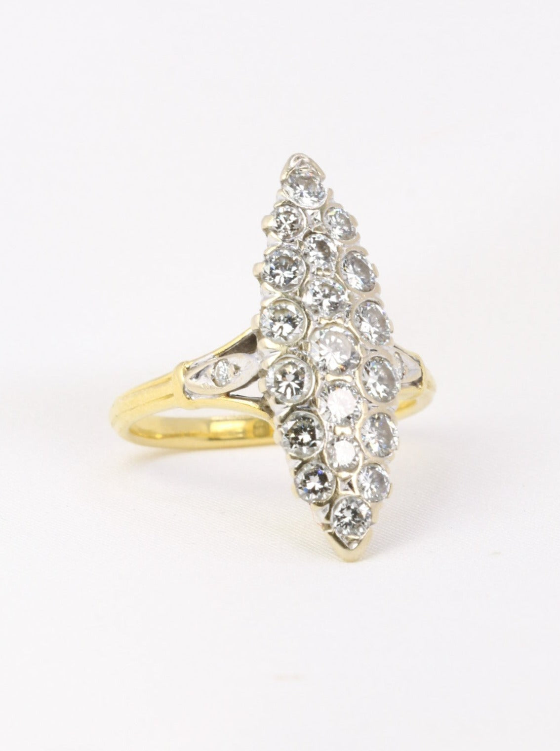 Old marquise ring in gold paved with approximately 1 ct of diamonds