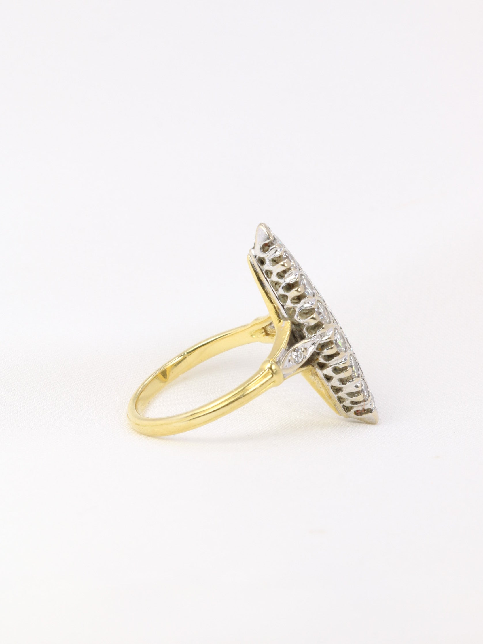 Old marquise ring in gold paved with approximately 1 ct of diamonds