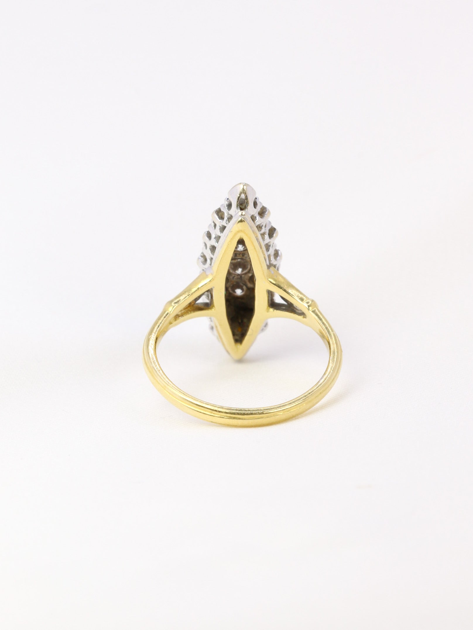 Old marquise ring in gold paved with approximately 1 ct of diamonds