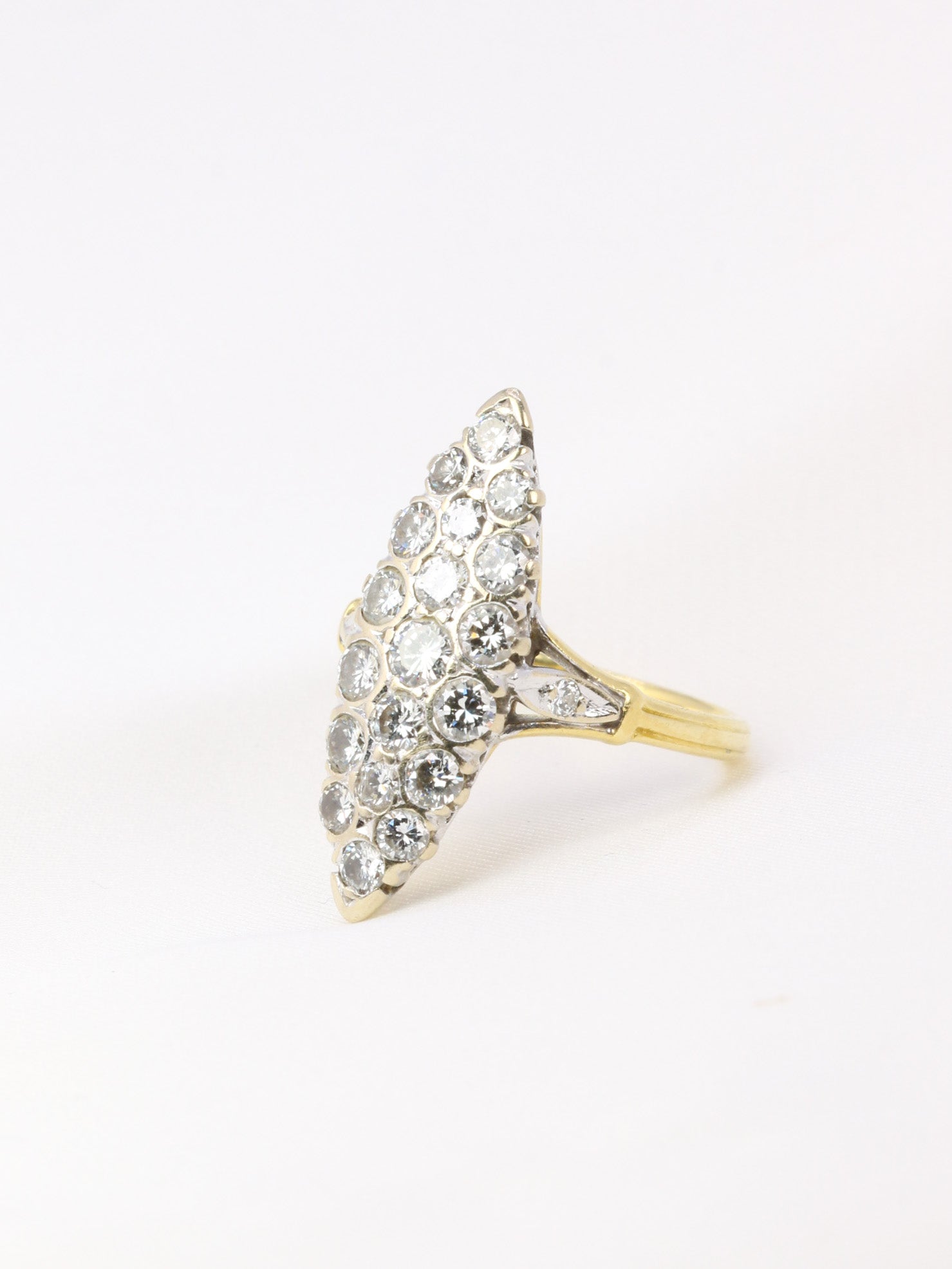 Old marquise ring in gold paved with approximately 1 ct of diamonds