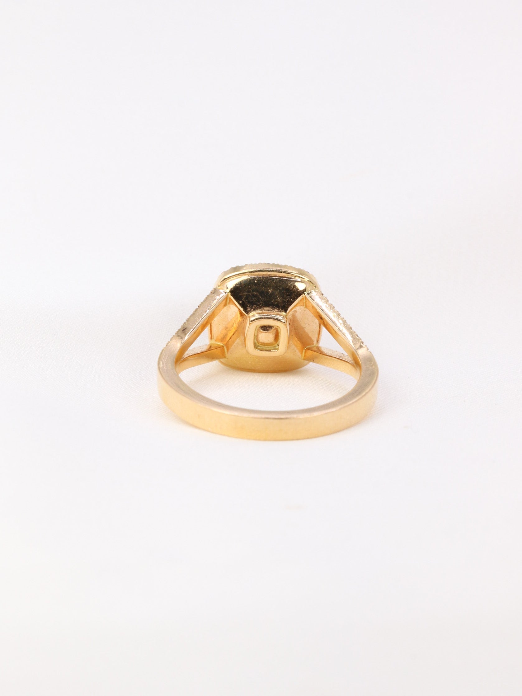 Cushion-cut gold, diamond and morganite ring