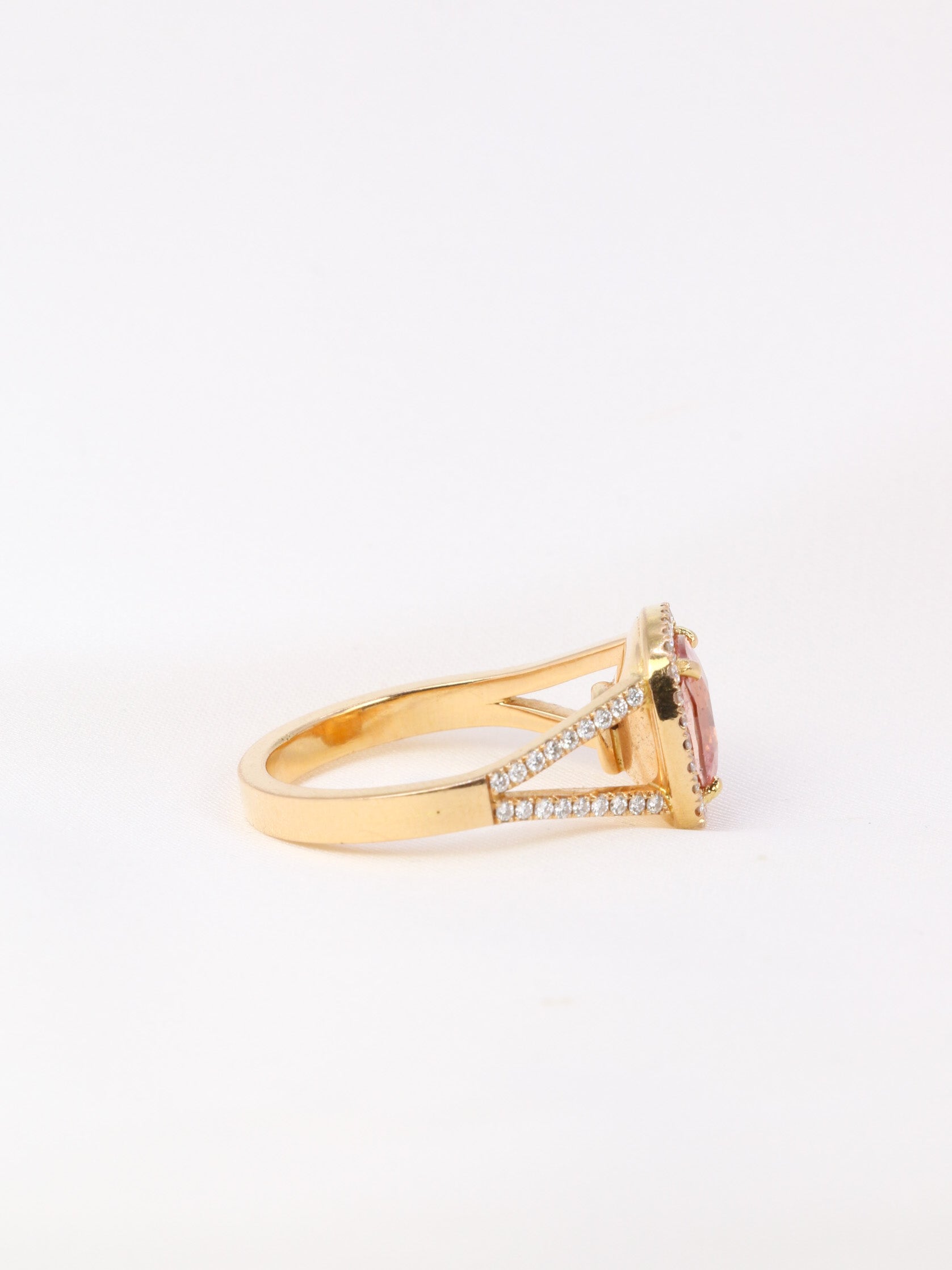 Cushion-cut gold, diamond and morganite ring