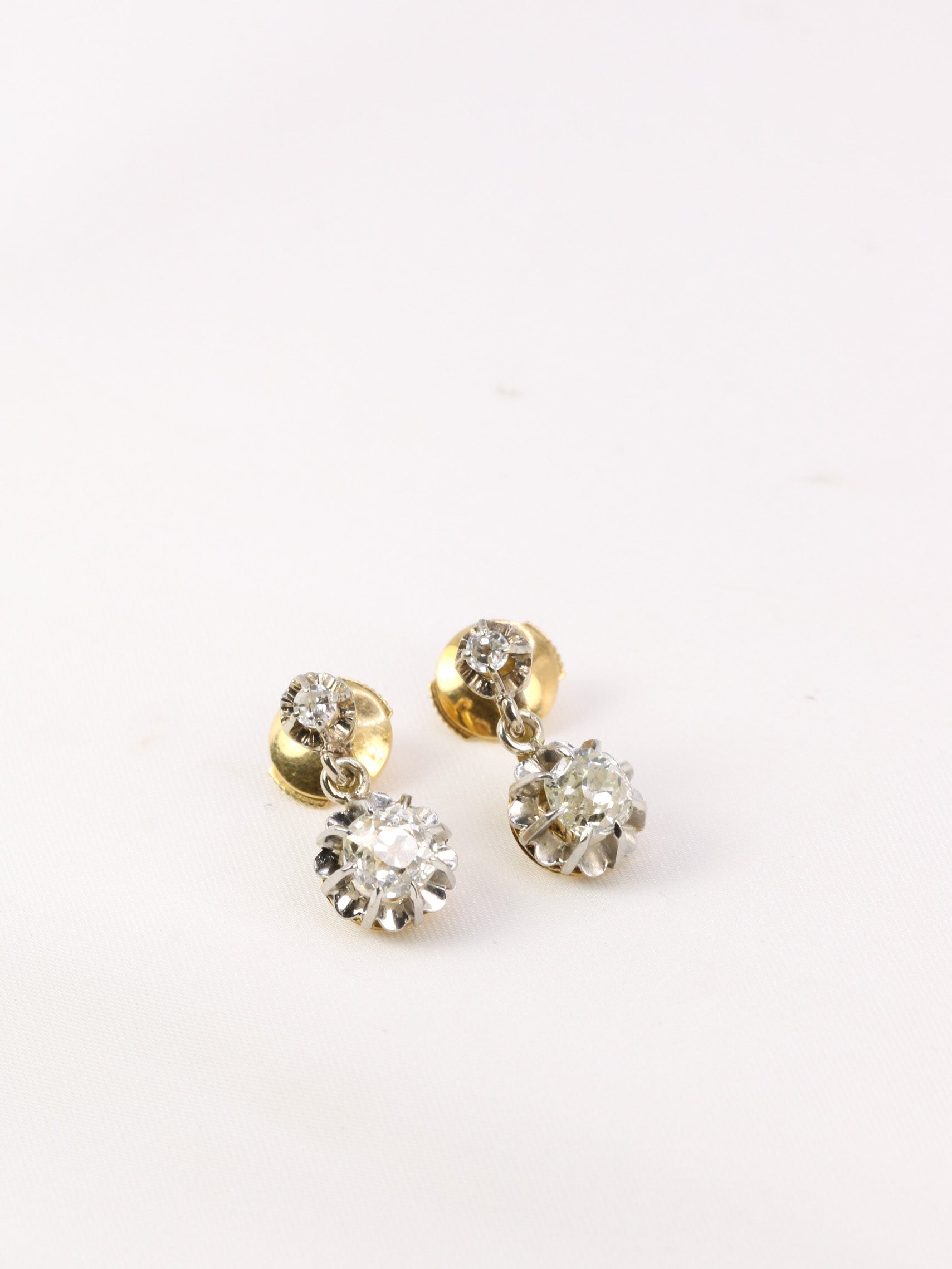 Gold earrings and old cut diamonds 1.5ct