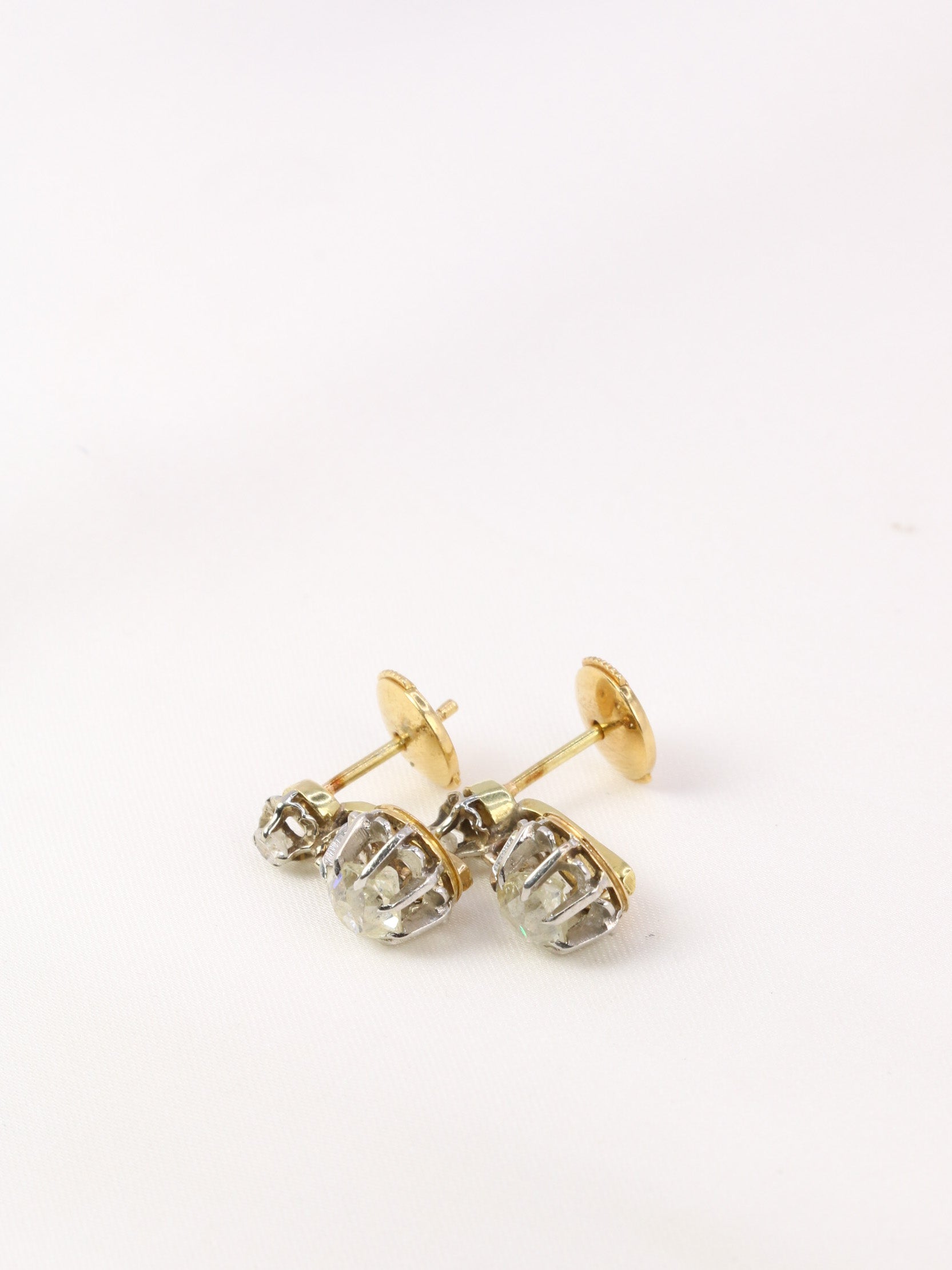 Gold earrings and old cut diamonds 1.5ct