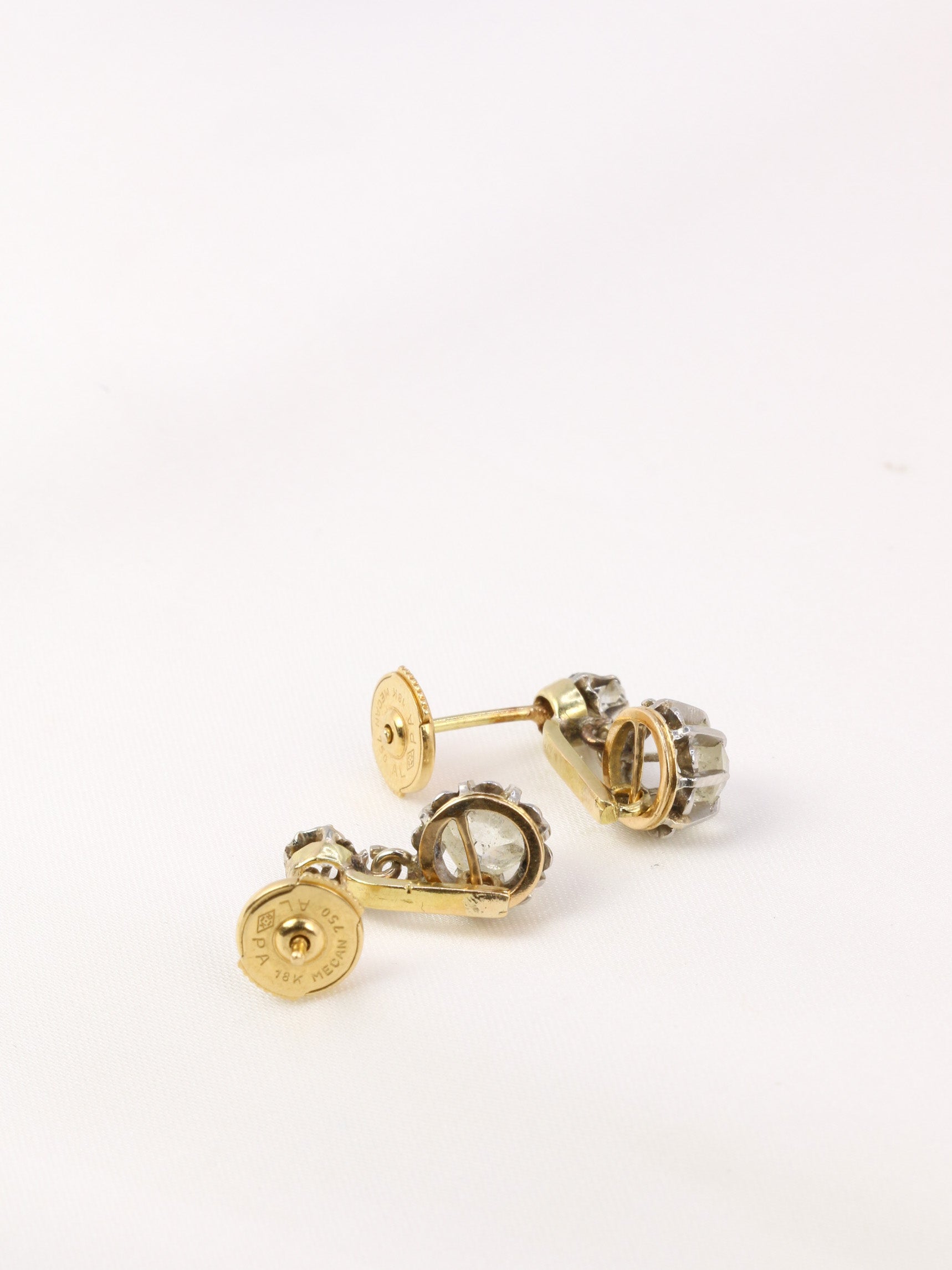 Gold earrings and old cut diamonds 1.5ct