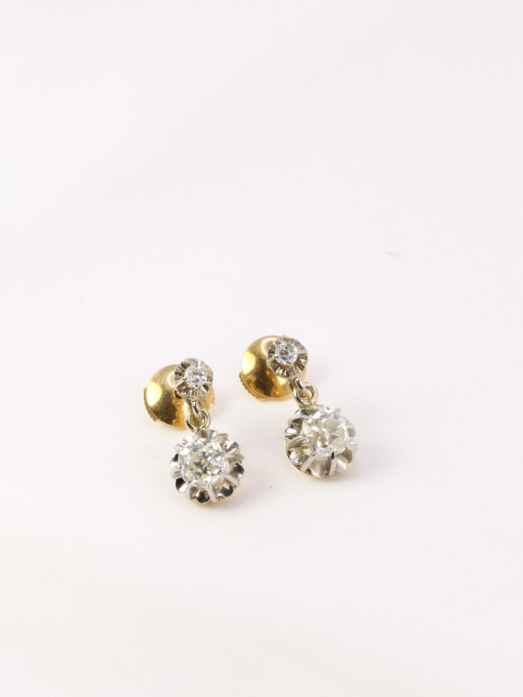 Gold earrings and old cut diamonds 1.5ct