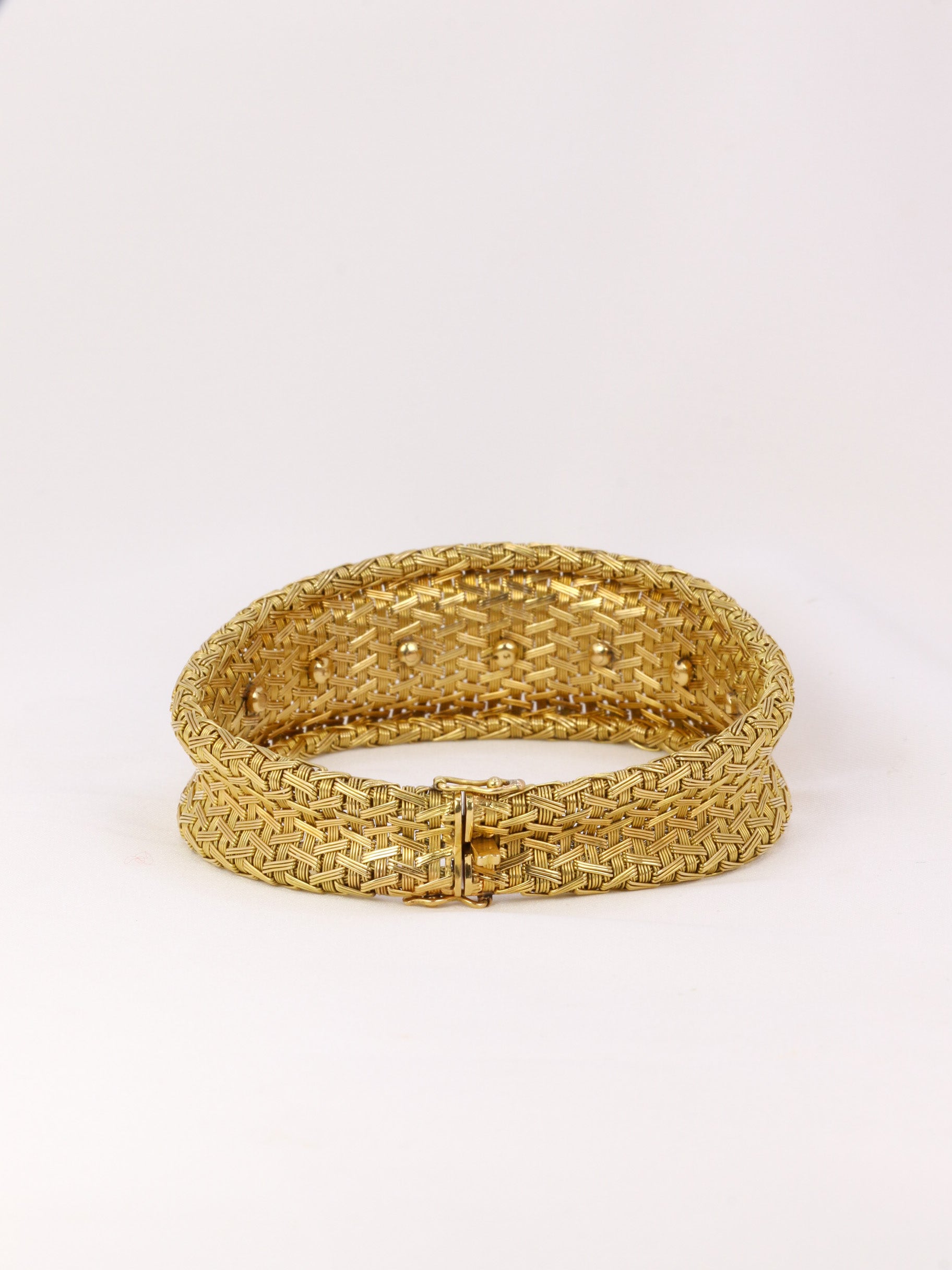 Vintage braided mesh bracelet in gold and diamonds