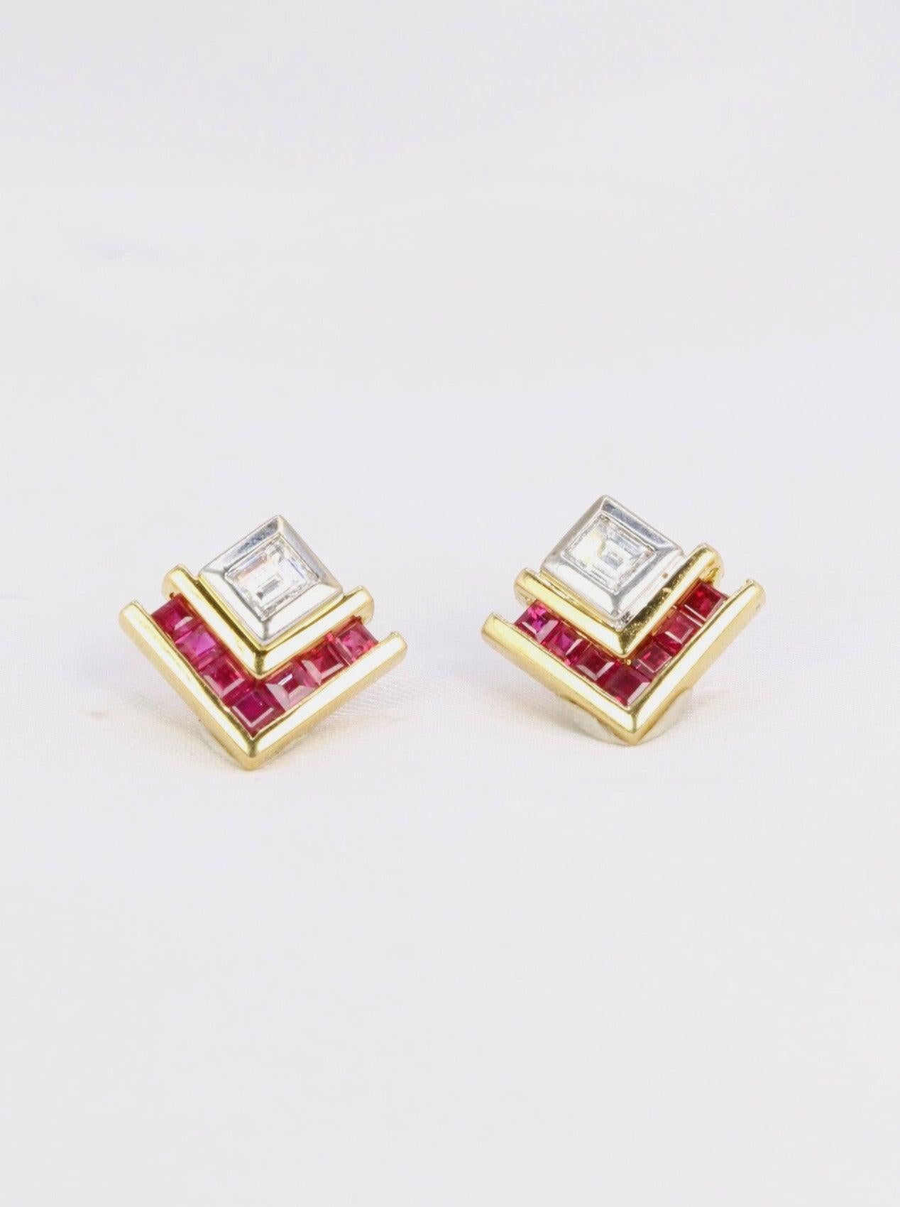 Boucles d’oreilles vintage diamants rubis