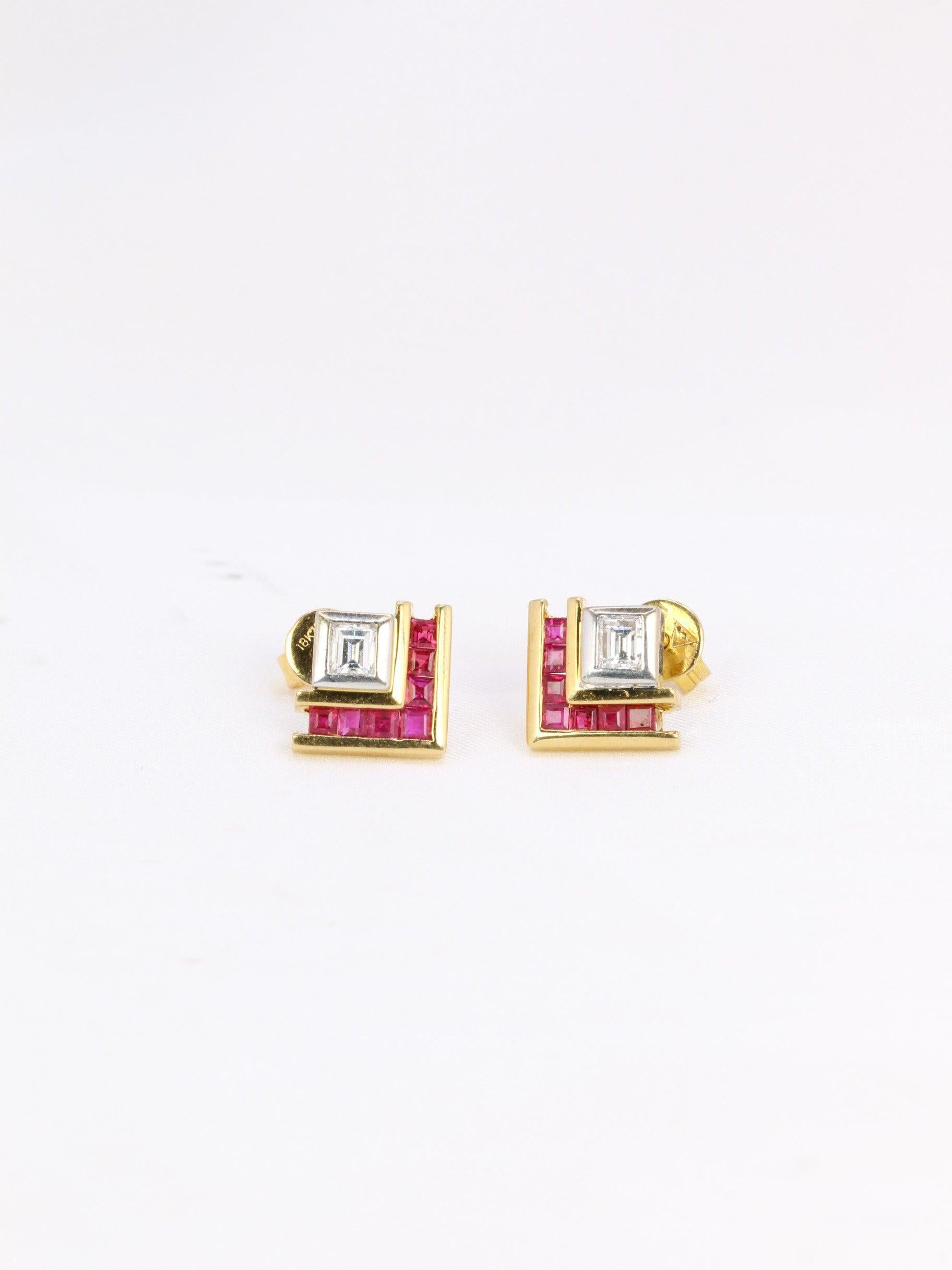 Boucles d’oreilles vintage diamants rubis