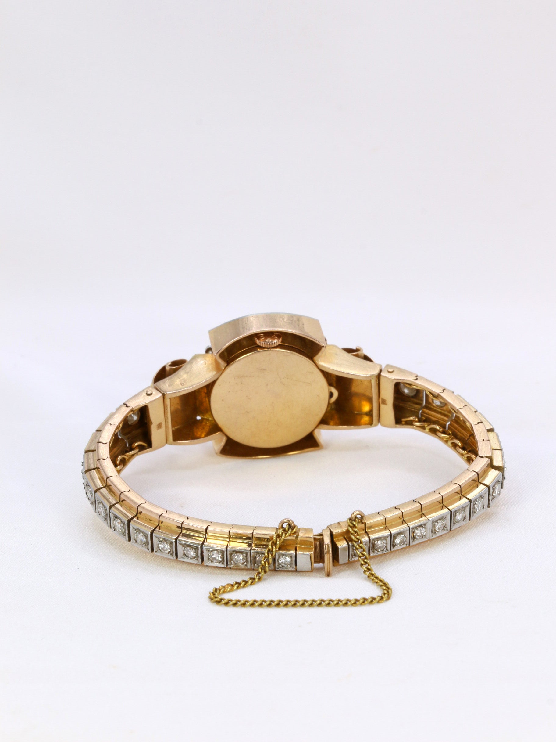 Vintage watch bracelet in yellow gold and diamonds, 1950