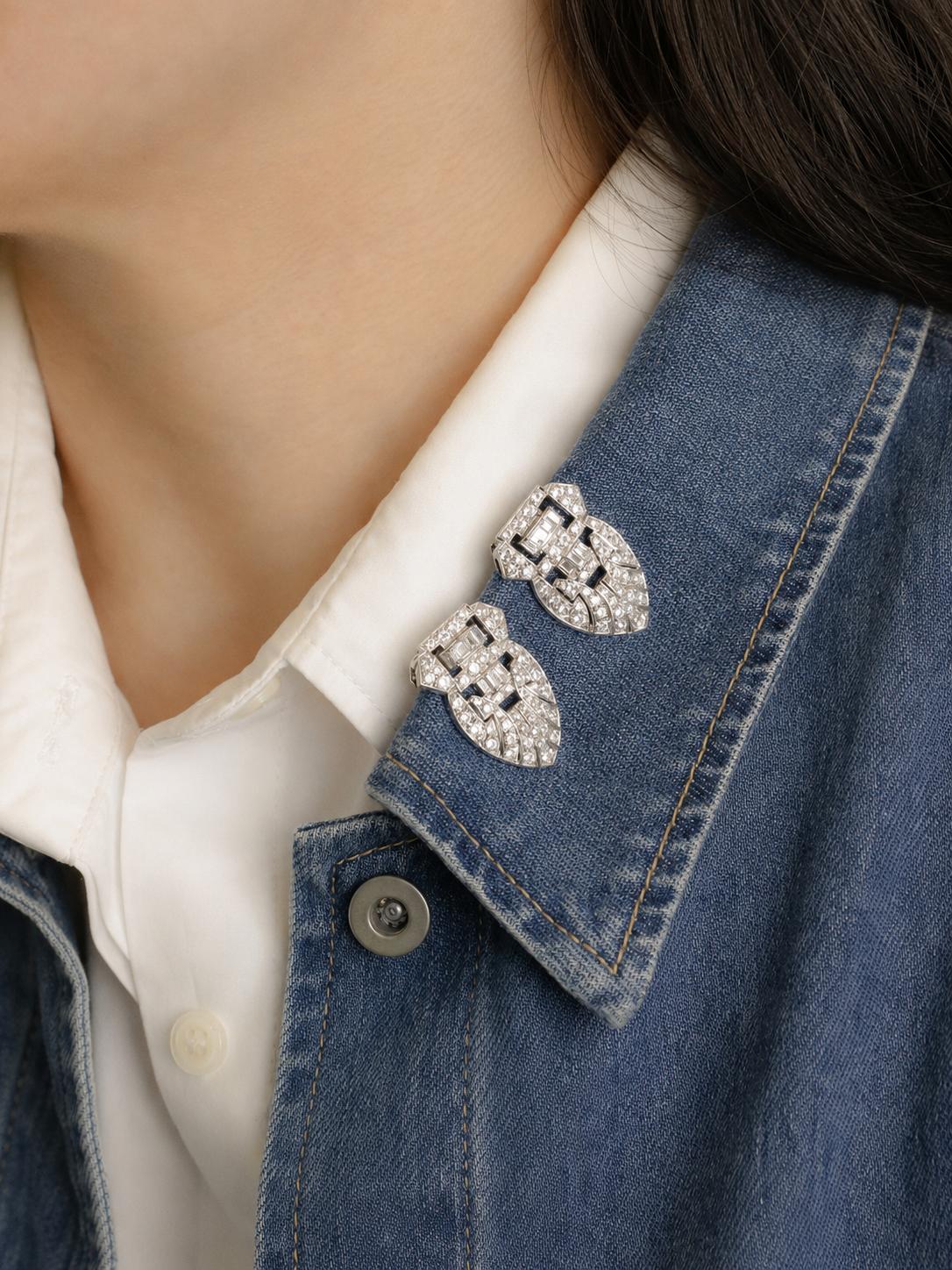 Double clip or blanc diamants - Années 1940