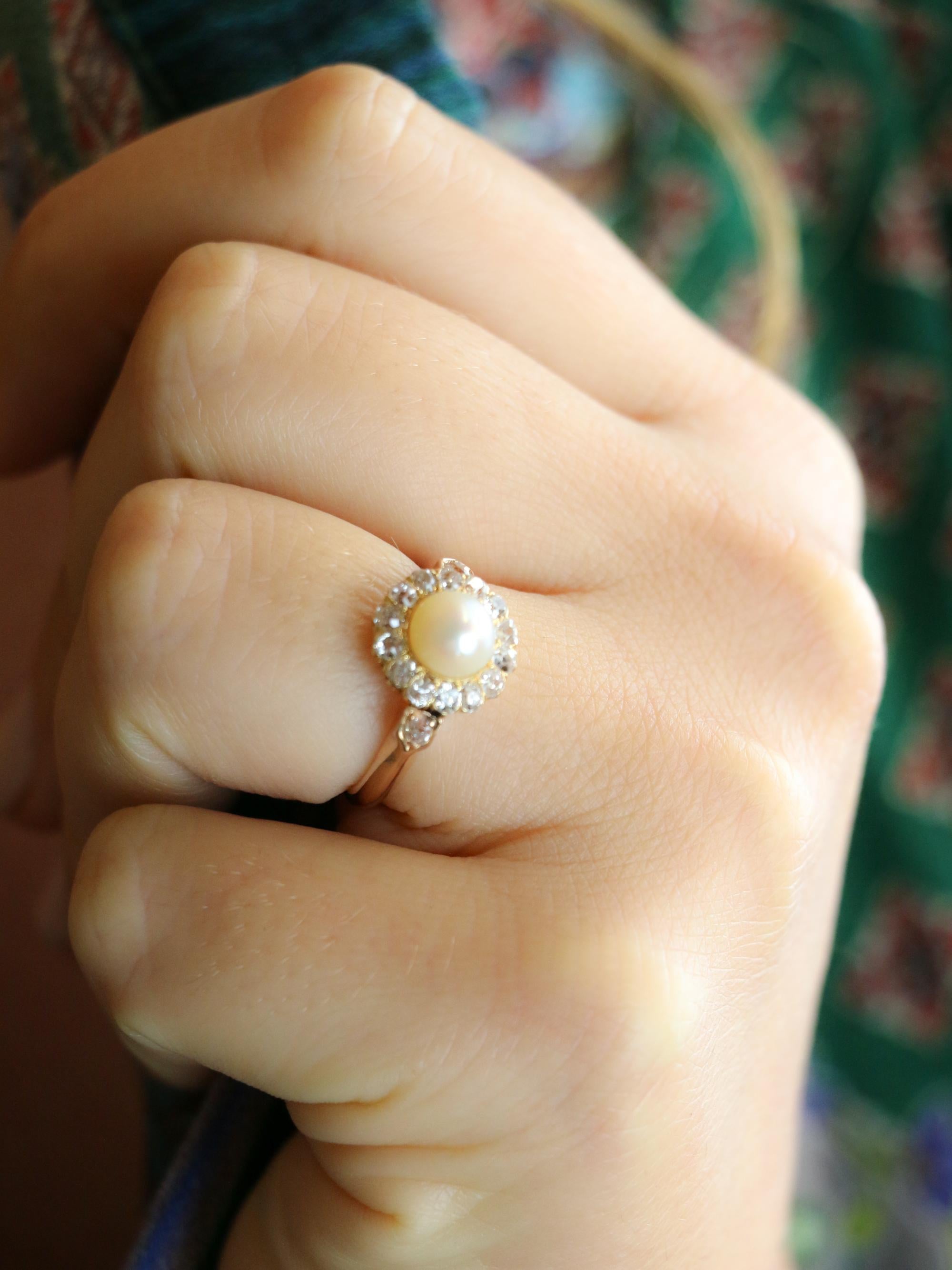 Bague marguerite perle diamants