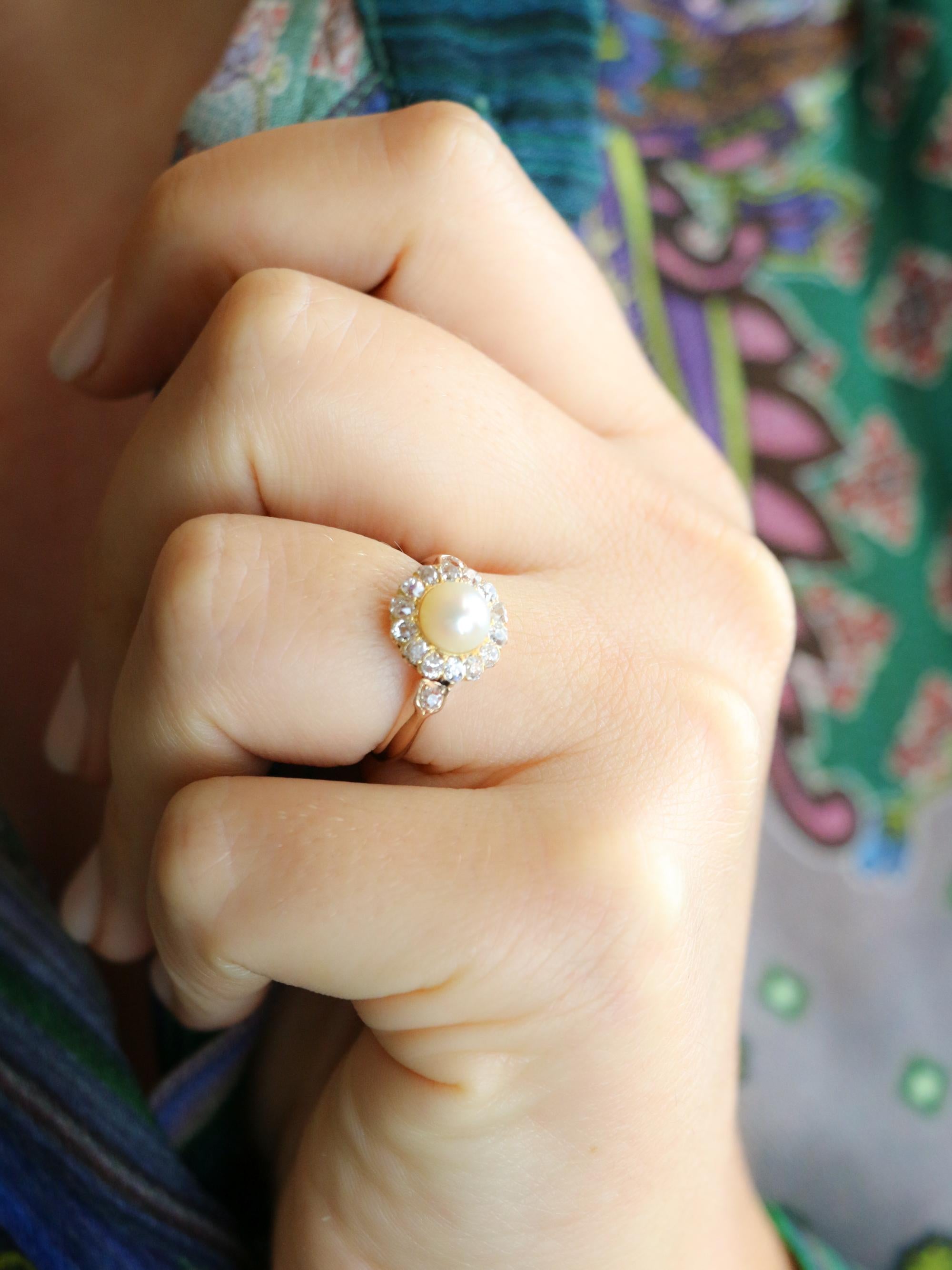 Bague marguerite perle diamants