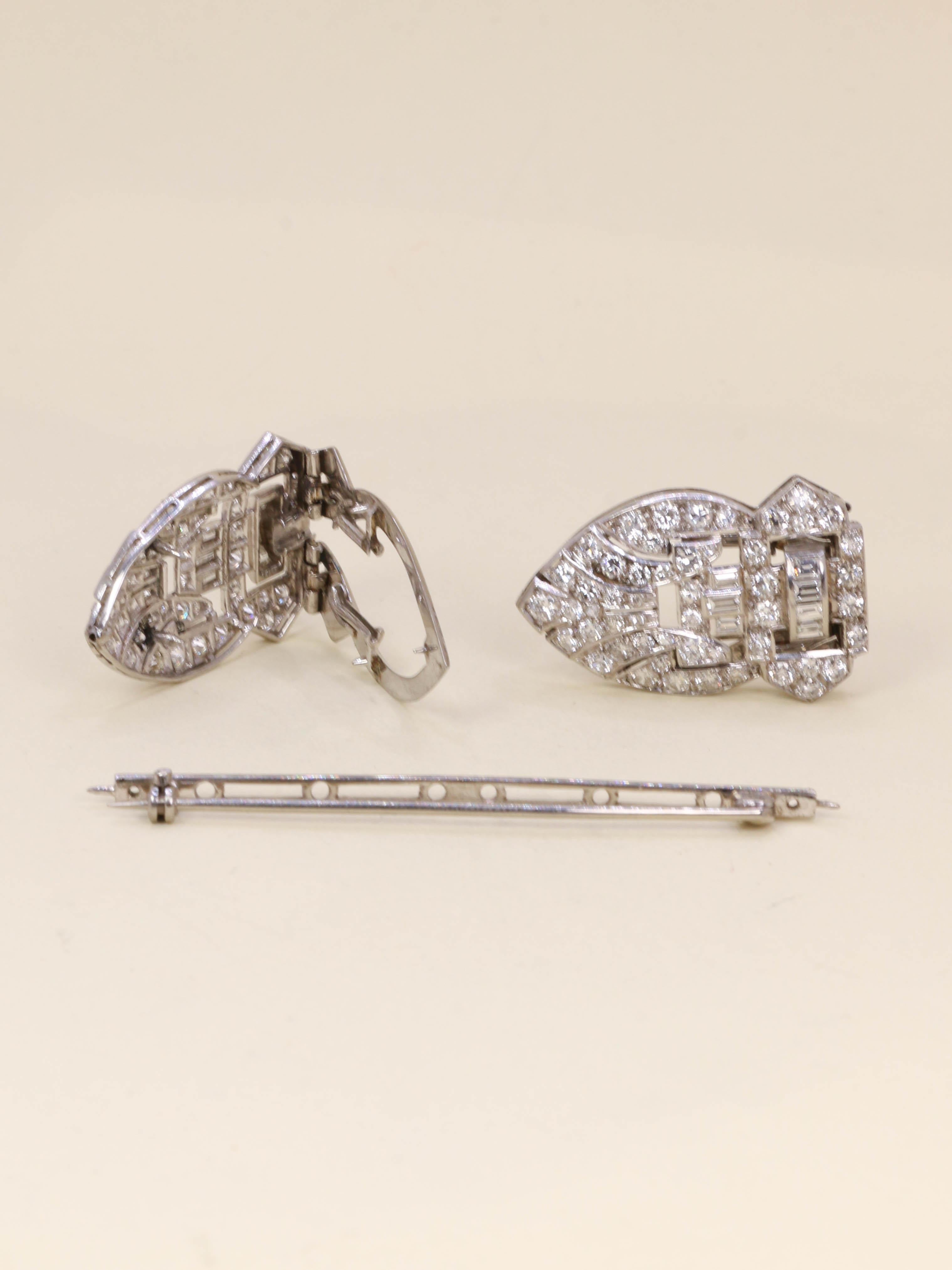 Double clip or blanc diamants - Années 1940