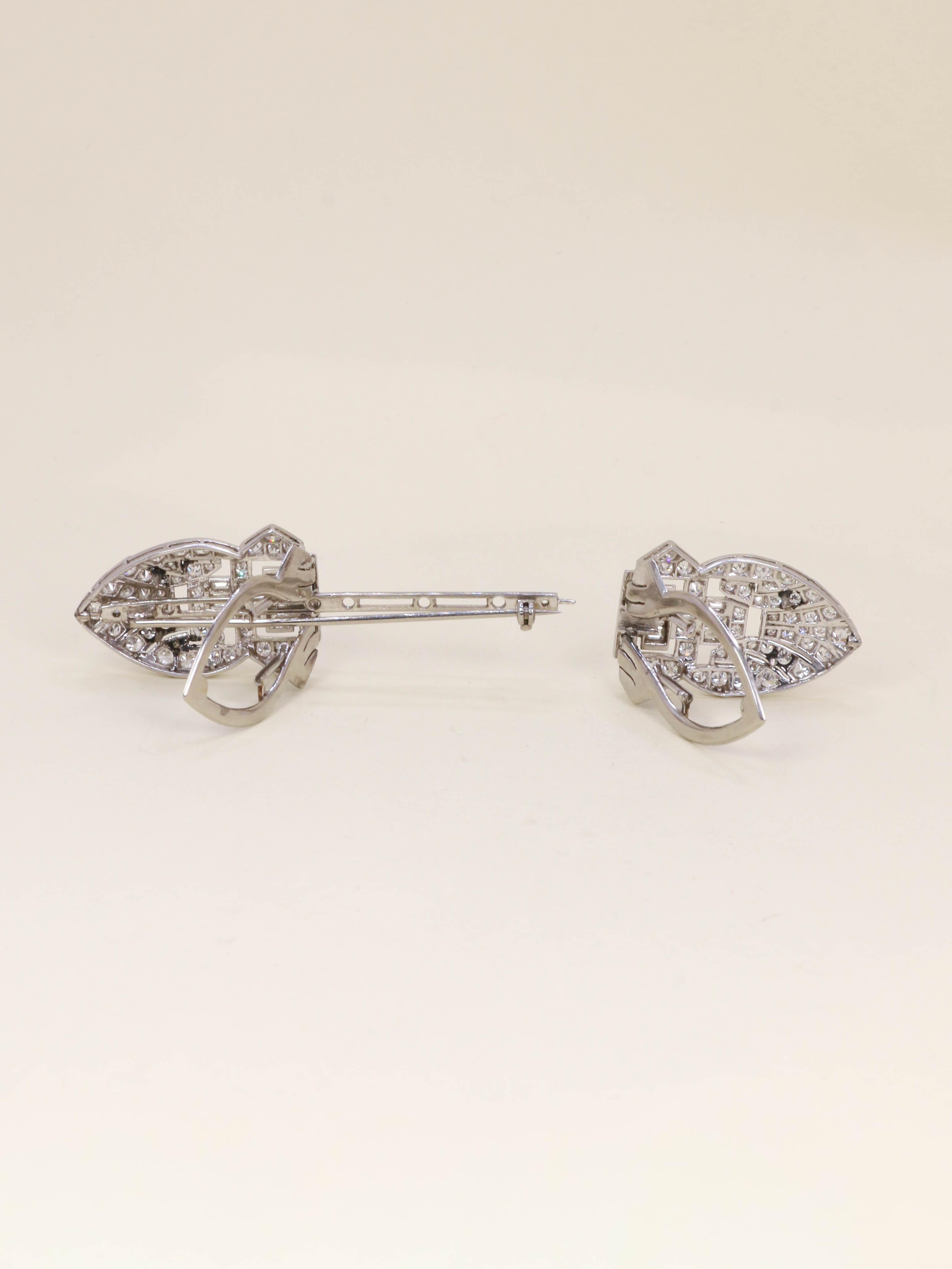 Double clip or blanc diamants - Années 1940