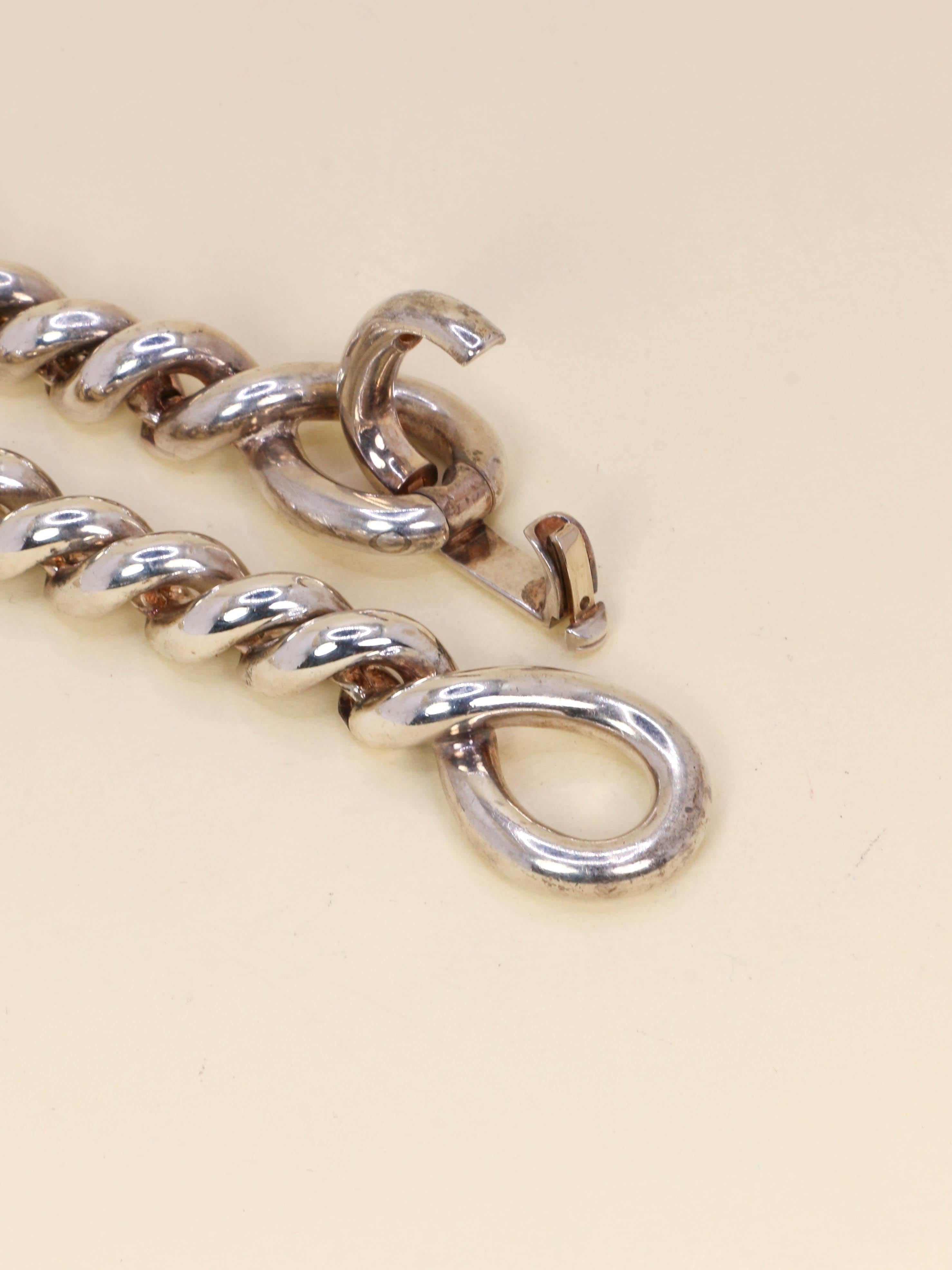 HERMES Collier vintage Torsade argent