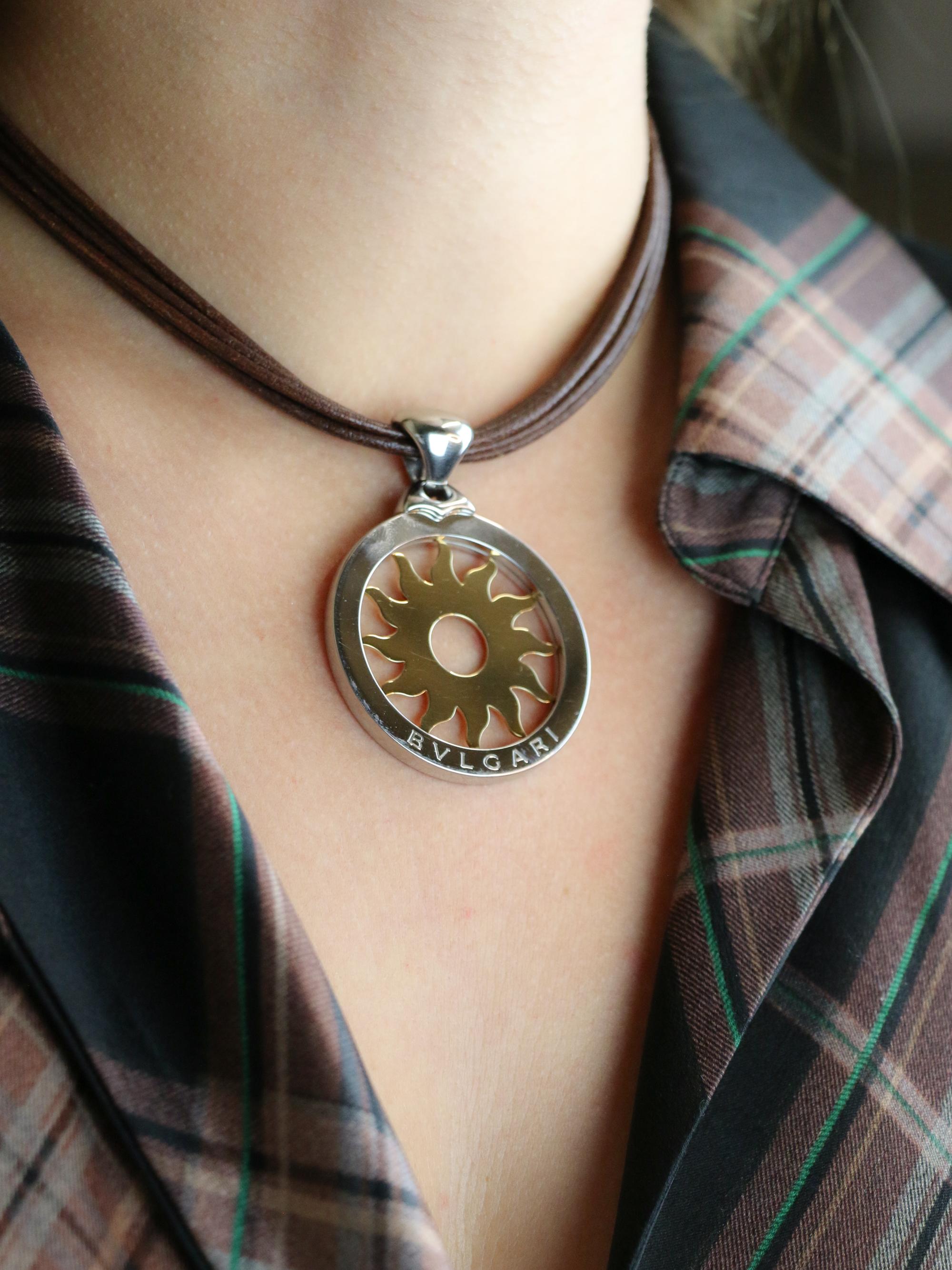 BVLGARI Collier Tondo Sun or acier Grand Modèle