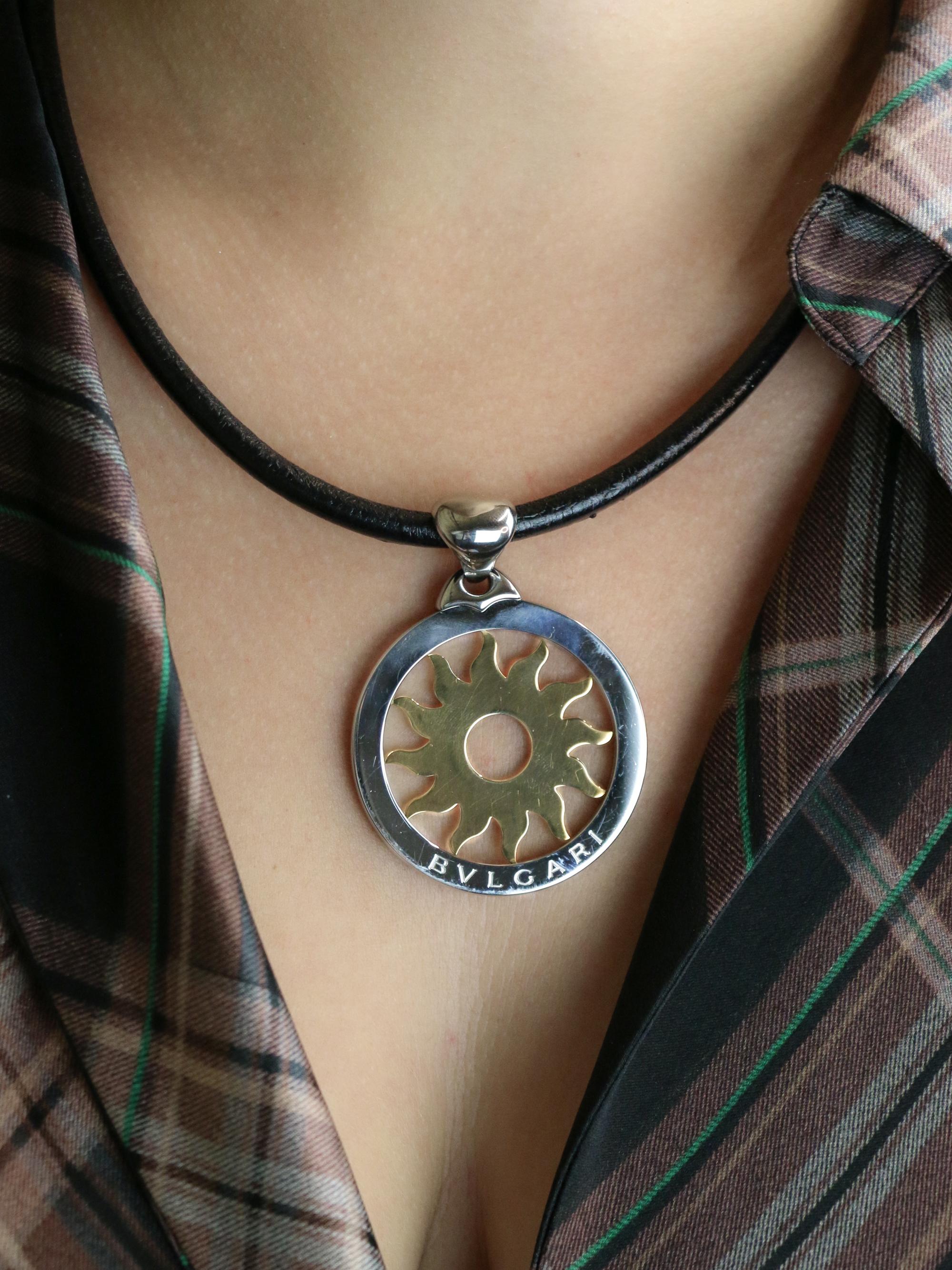 BVLGARI Collier Tondo Sun or acier Grand Modèle