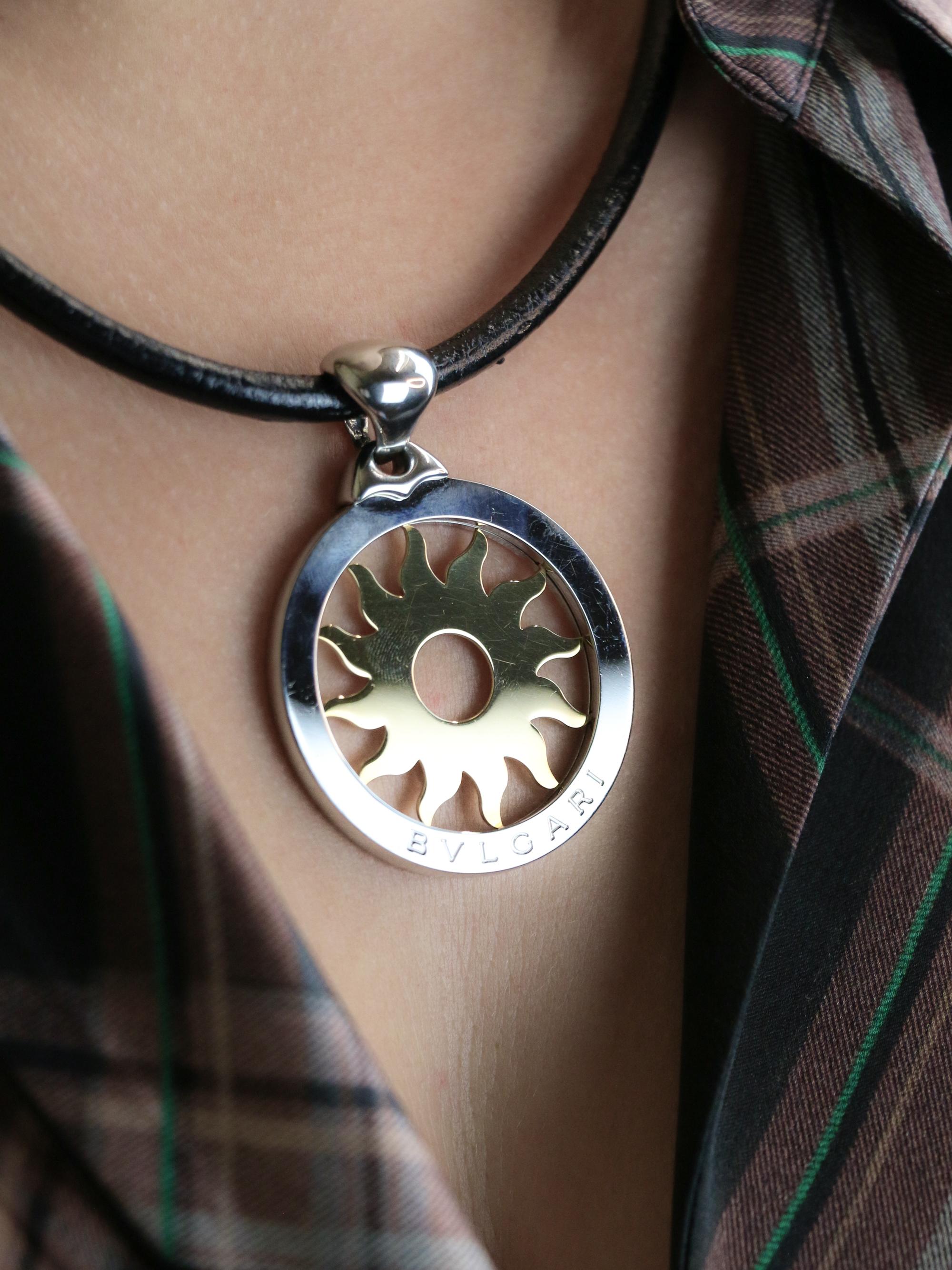 BVLGARI Collier Tondo Sun or acier Grand Modèle