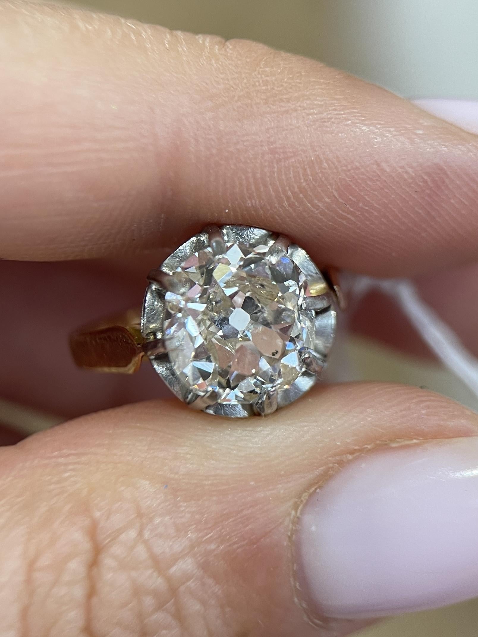 Bague solitaire diamant taille ancienne Old Mine Cut 3,07 carats
