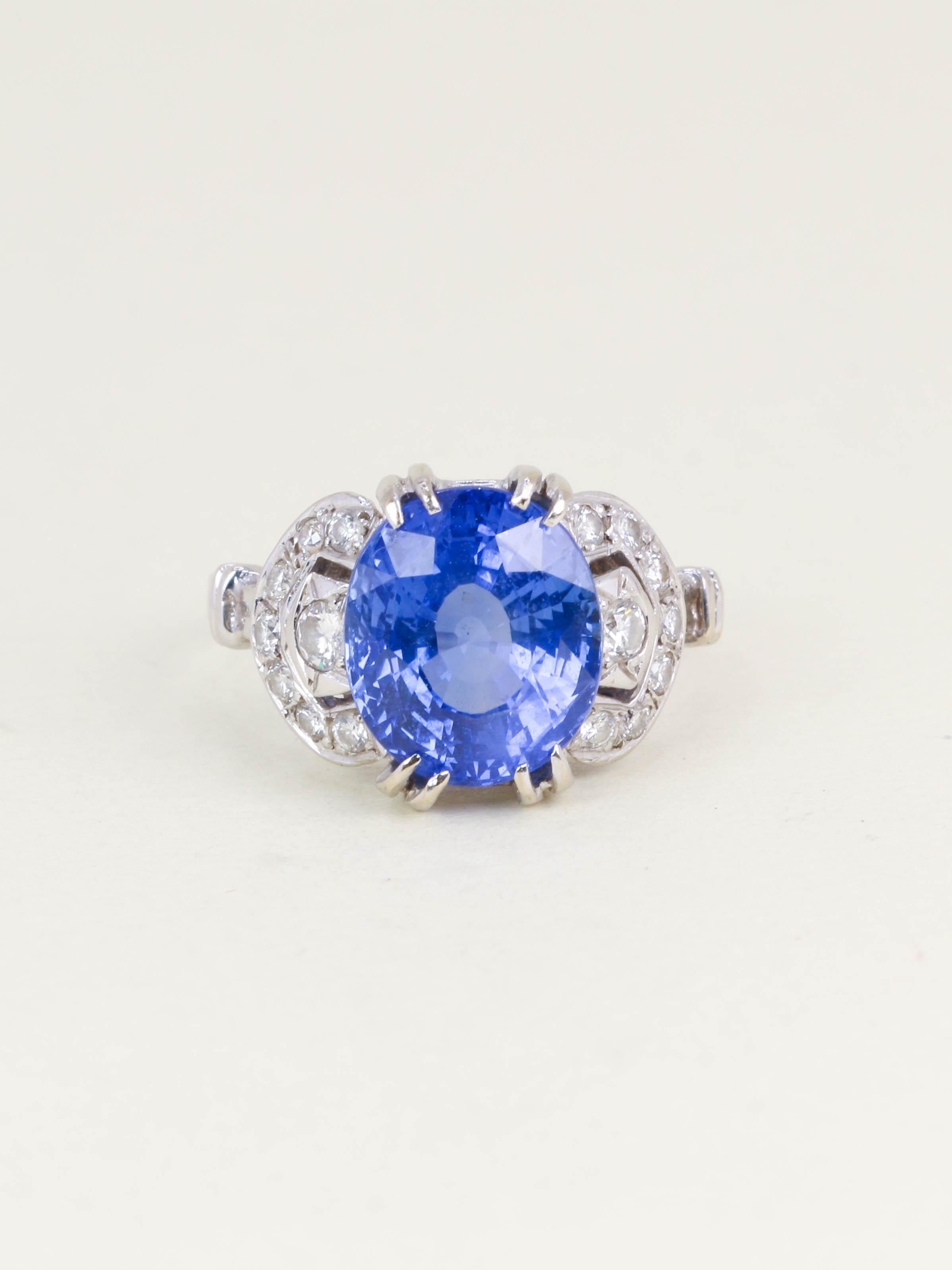 Bague Art Déco saphir Ceylan non chauffé 7,37 carats