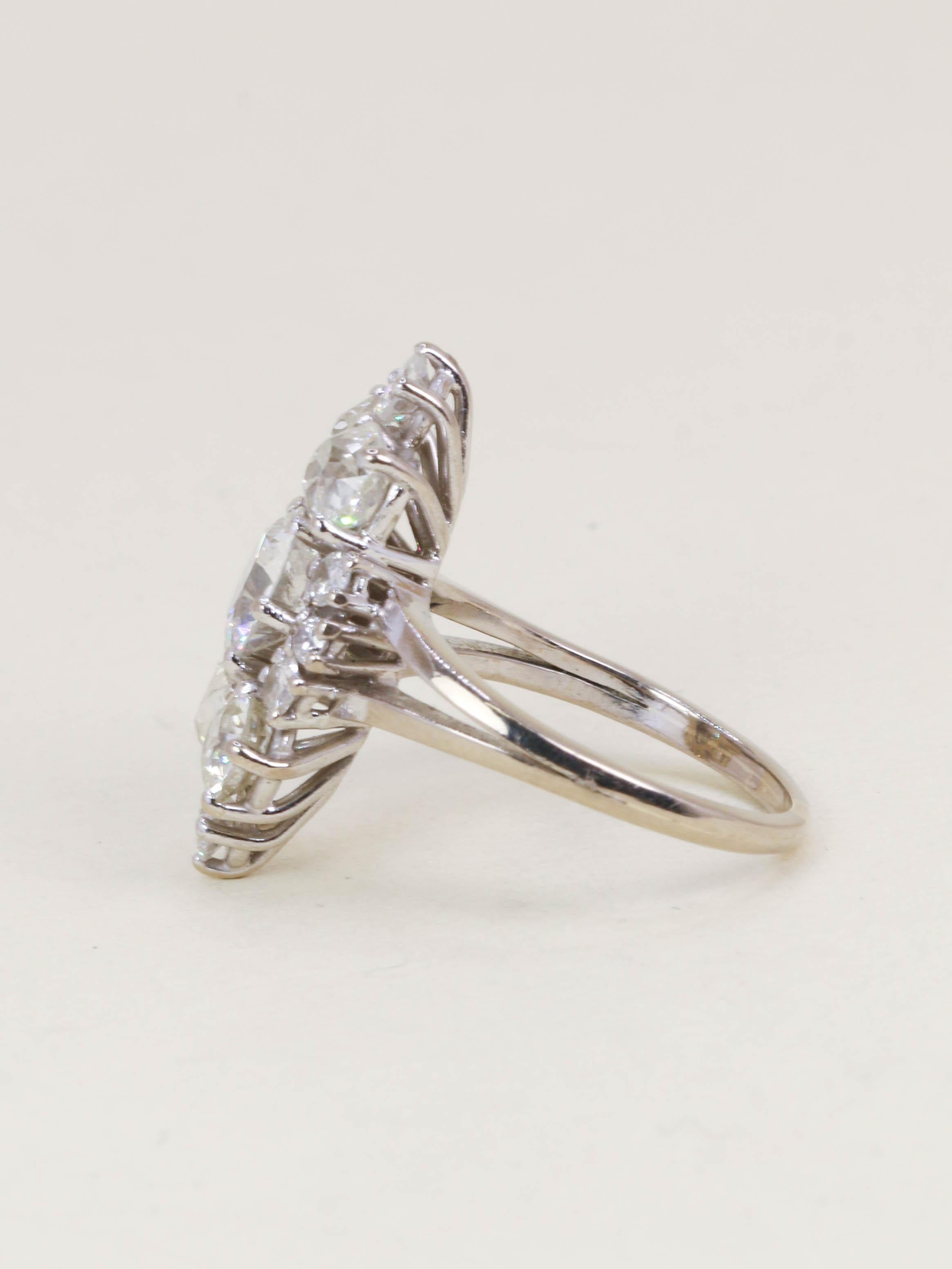 Bague marquise or blanc diamants taille ancienne 3,75 carats